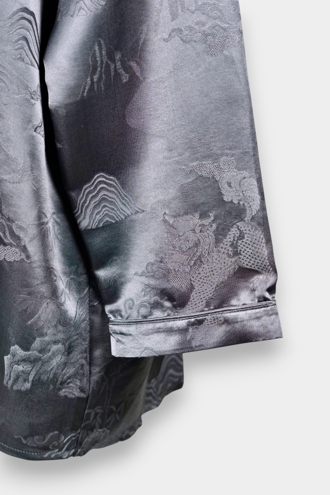 Jacquard Silk Satin Blouse in Charcoal Grey