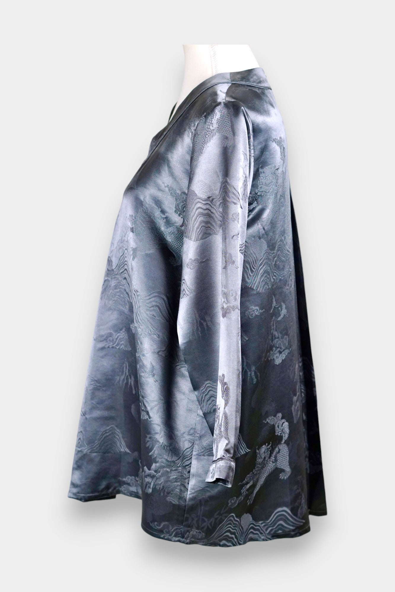 Jacquard Silk Satin Blouse in Charcoal Grey