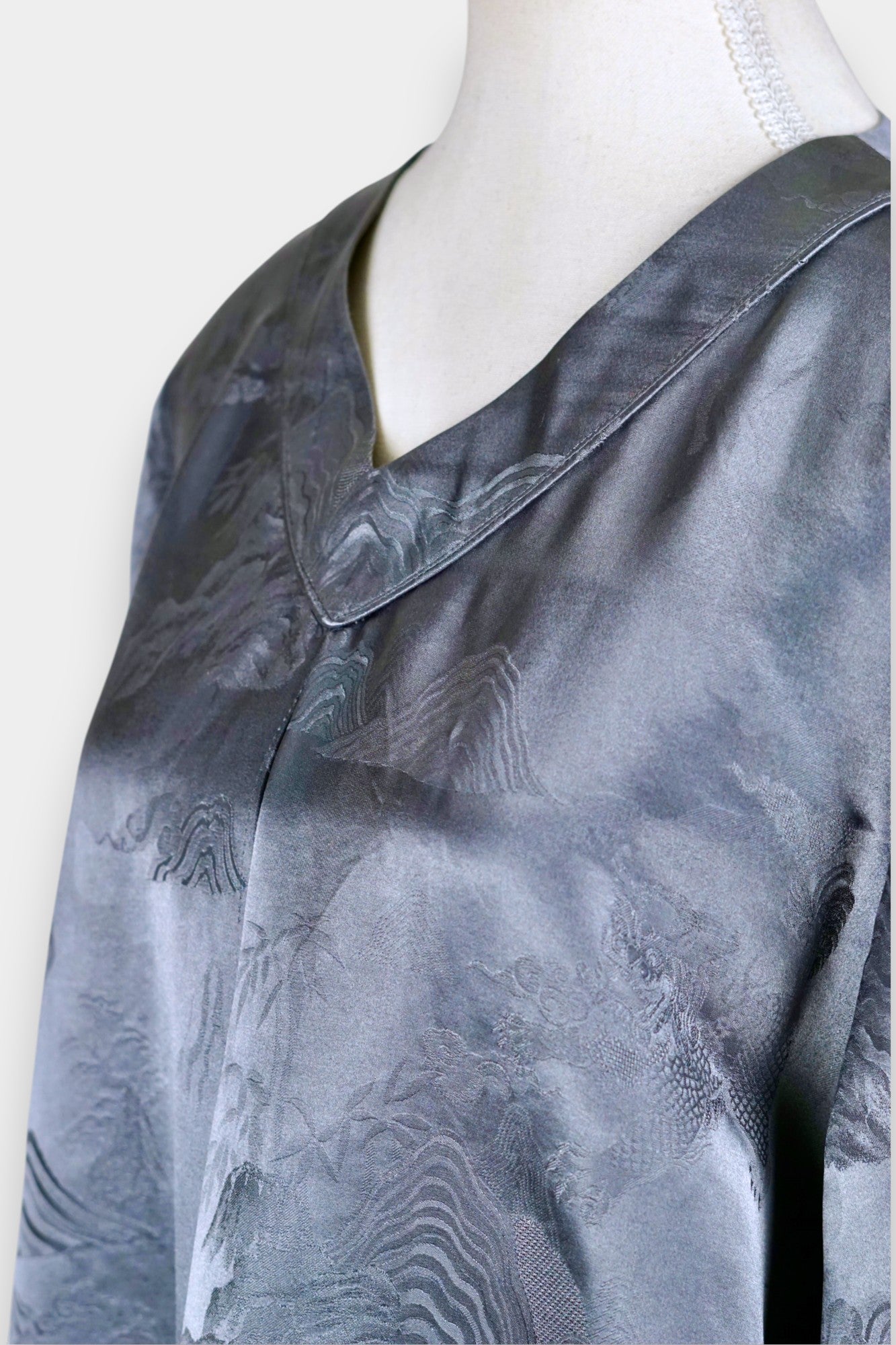 Jacquard Silk Satin Blouse in Charcoal Grey