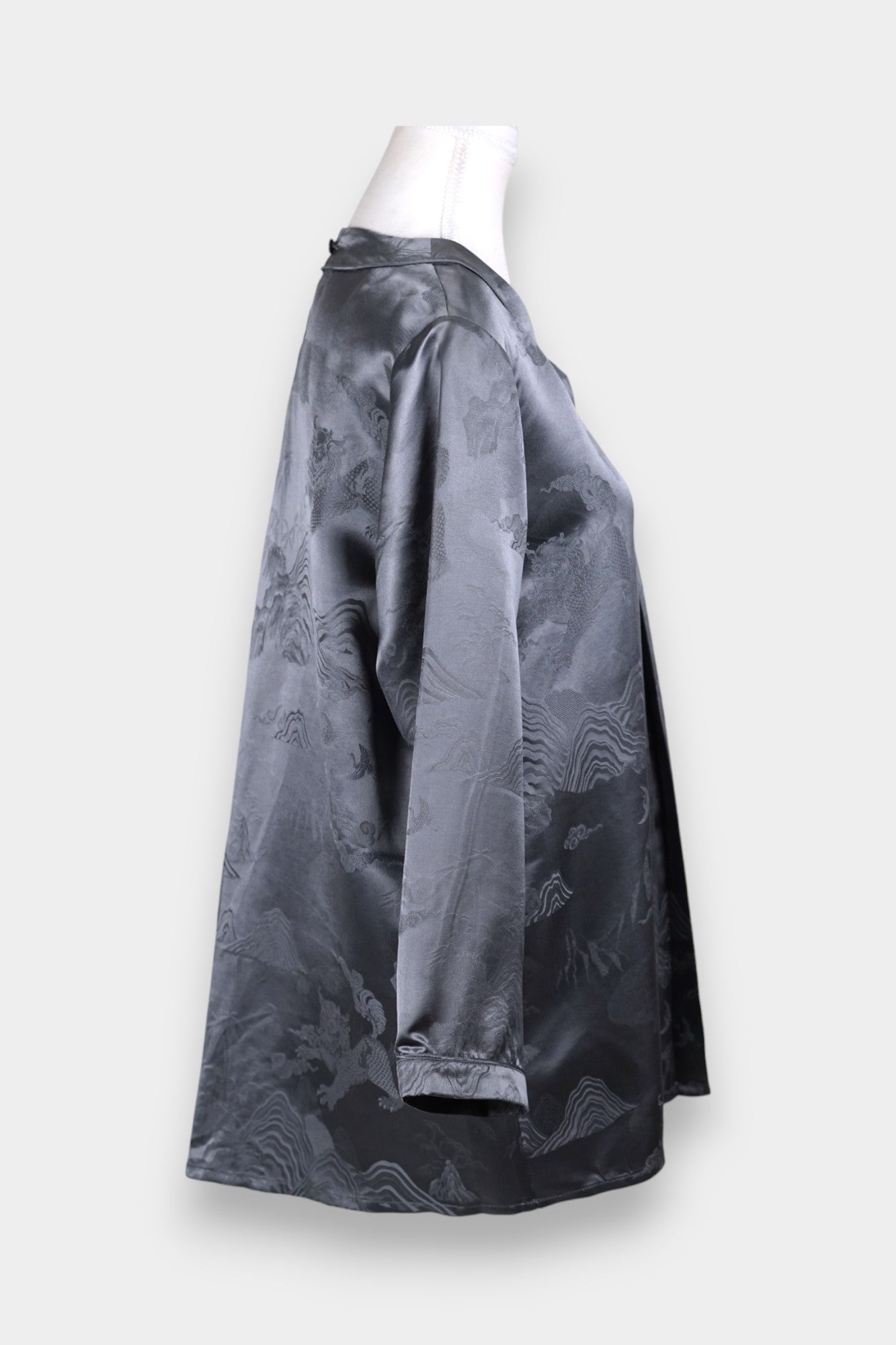 Jacquard Silk Satin Blouse in Charcoal Grey