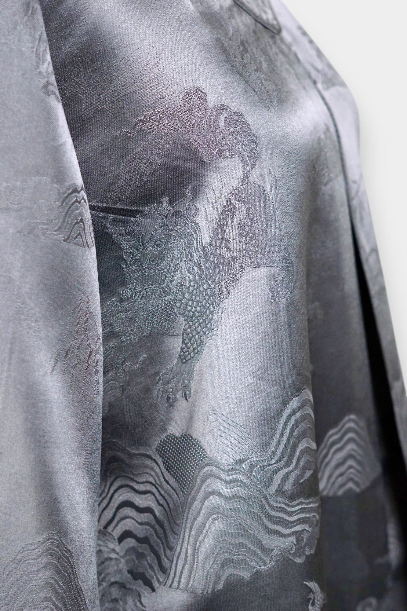 Jacquard Silk Satin Blouse in Charcoal Grey