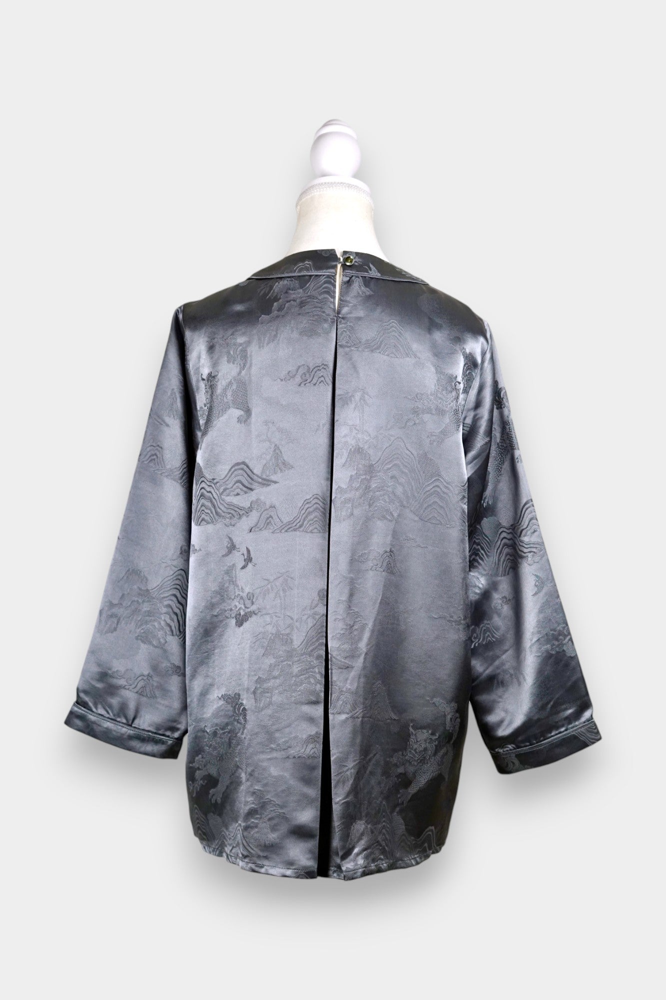 Jacquard Silk Satin Blouse in Charcoal Grey