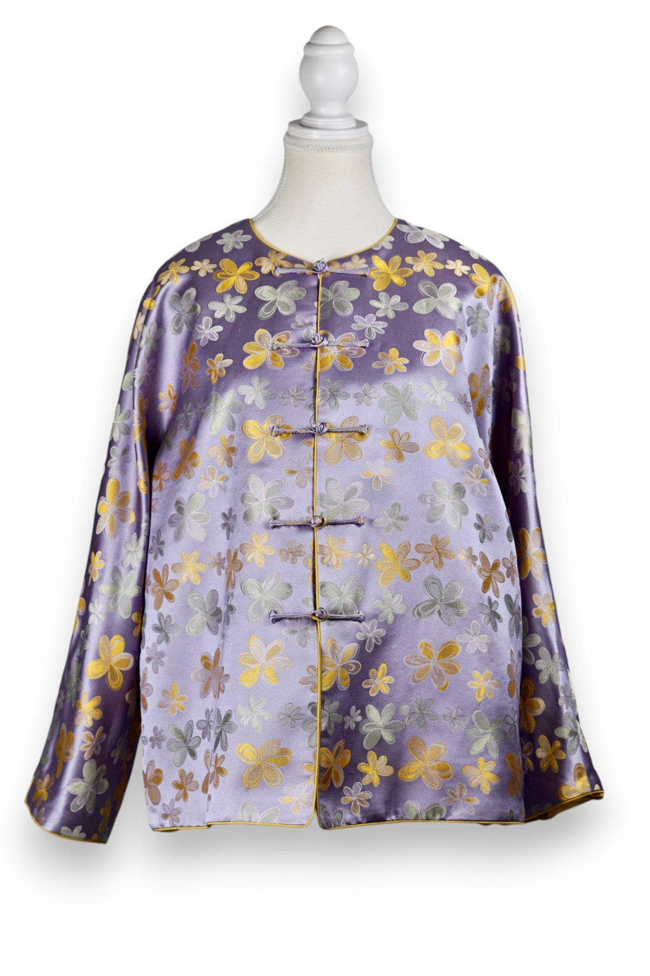 Handcrafted Floral Song Dynasty Brocade Silk Jacket | Artisanal Outerwear with Knot Buttons