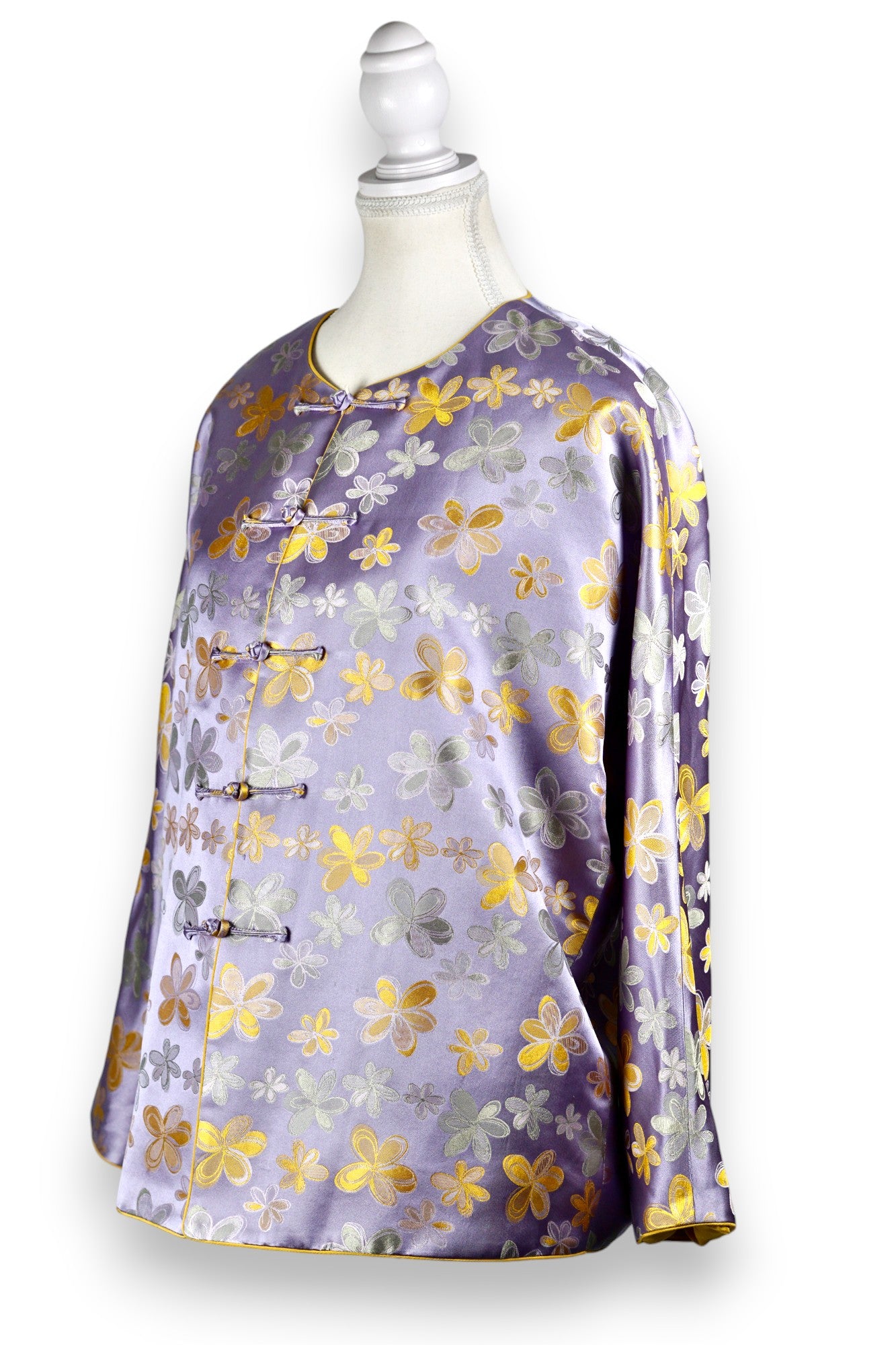 Handcrafted Floral Song Dynasty Brocade Silk Jacket | Artisanal Outerwear with Knot Buttons