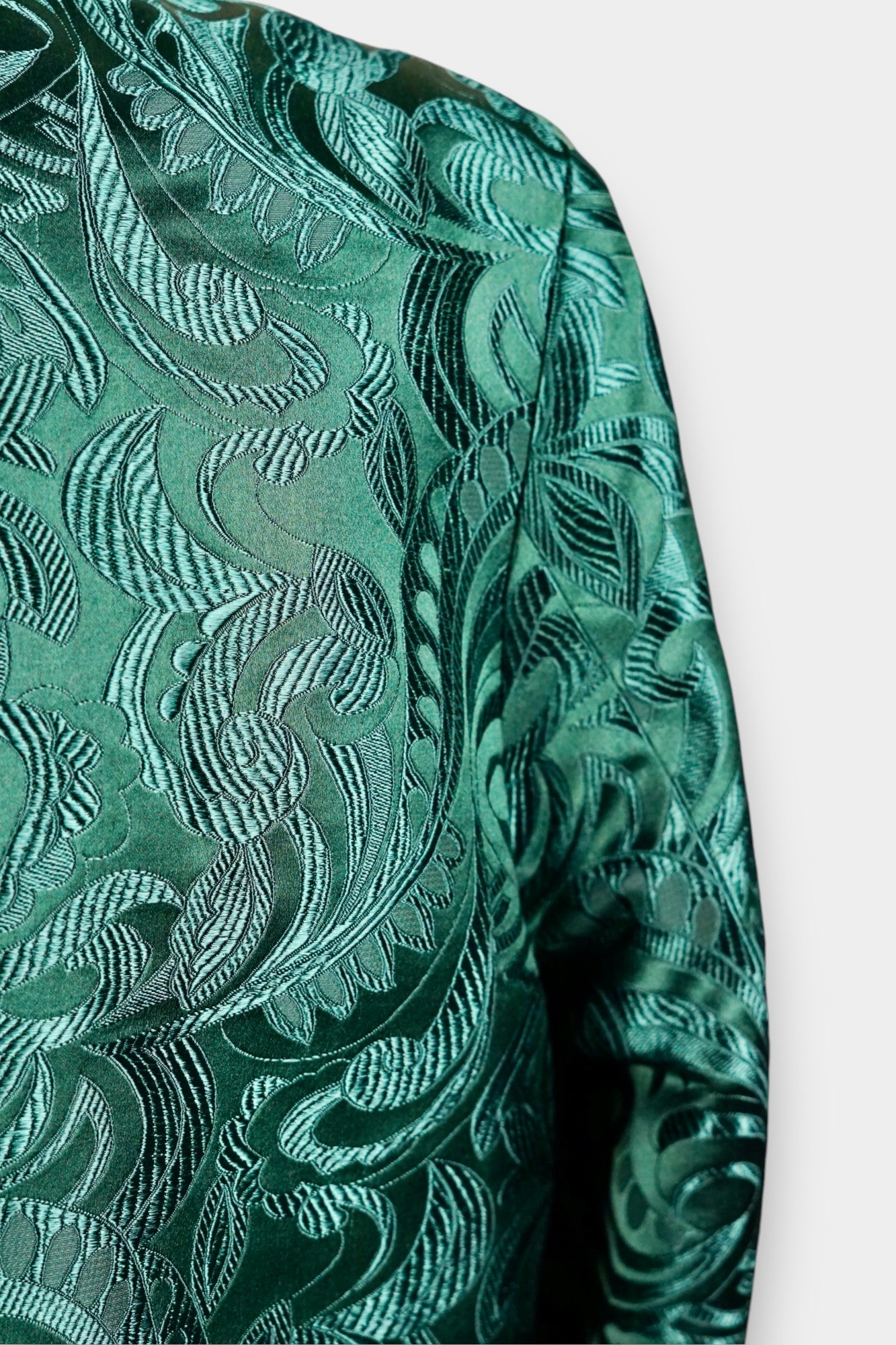 Handcrafted Emerald Brocade Silk Jacket | Artisanal Outerwear with Knot Buttons