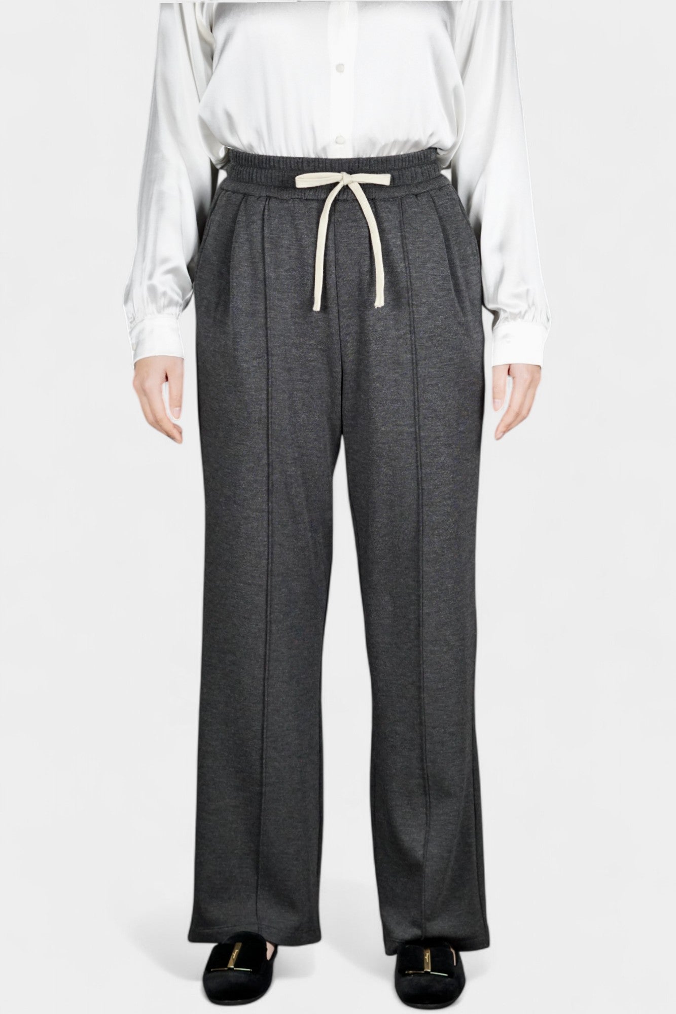 Pure Tussah Silk Lined Pants | Tussah Silk & Wool Blend Trousers in Charcoal