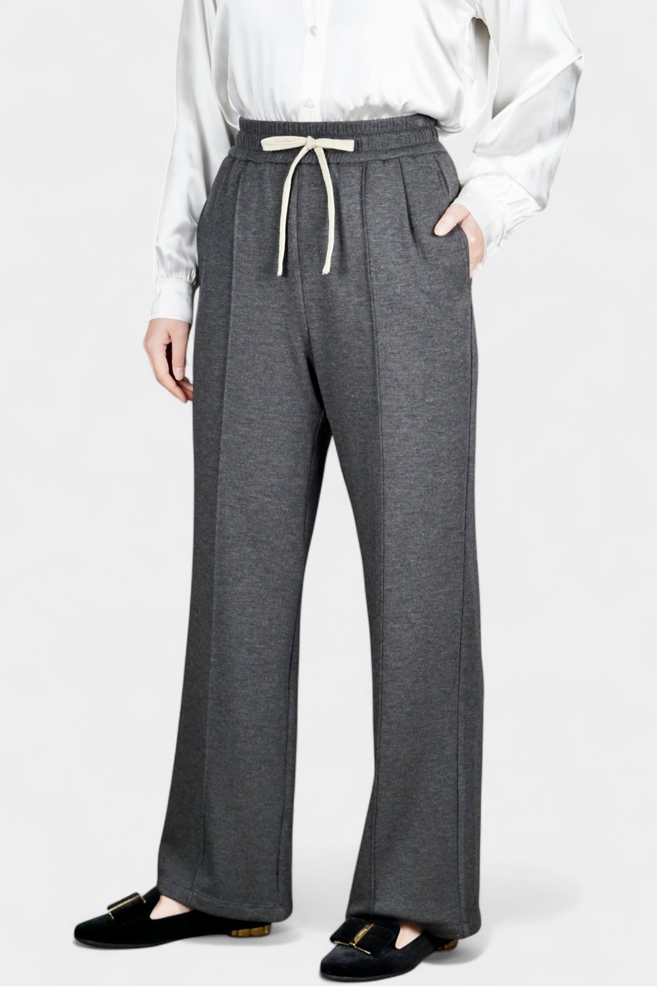 Pure Tussah Silk Lined Pants | Tussah Silk & Wool Blend Trousers in Charcoal