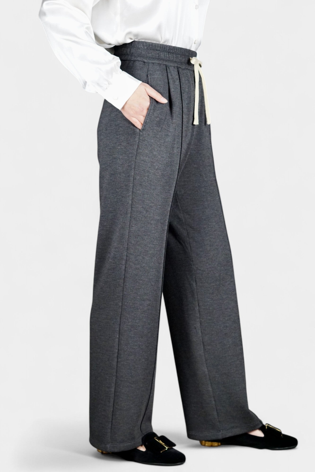 Pure Tussah Silk Lined Pants | Tussah Silk & Wool Blend Trousers in Charcoal