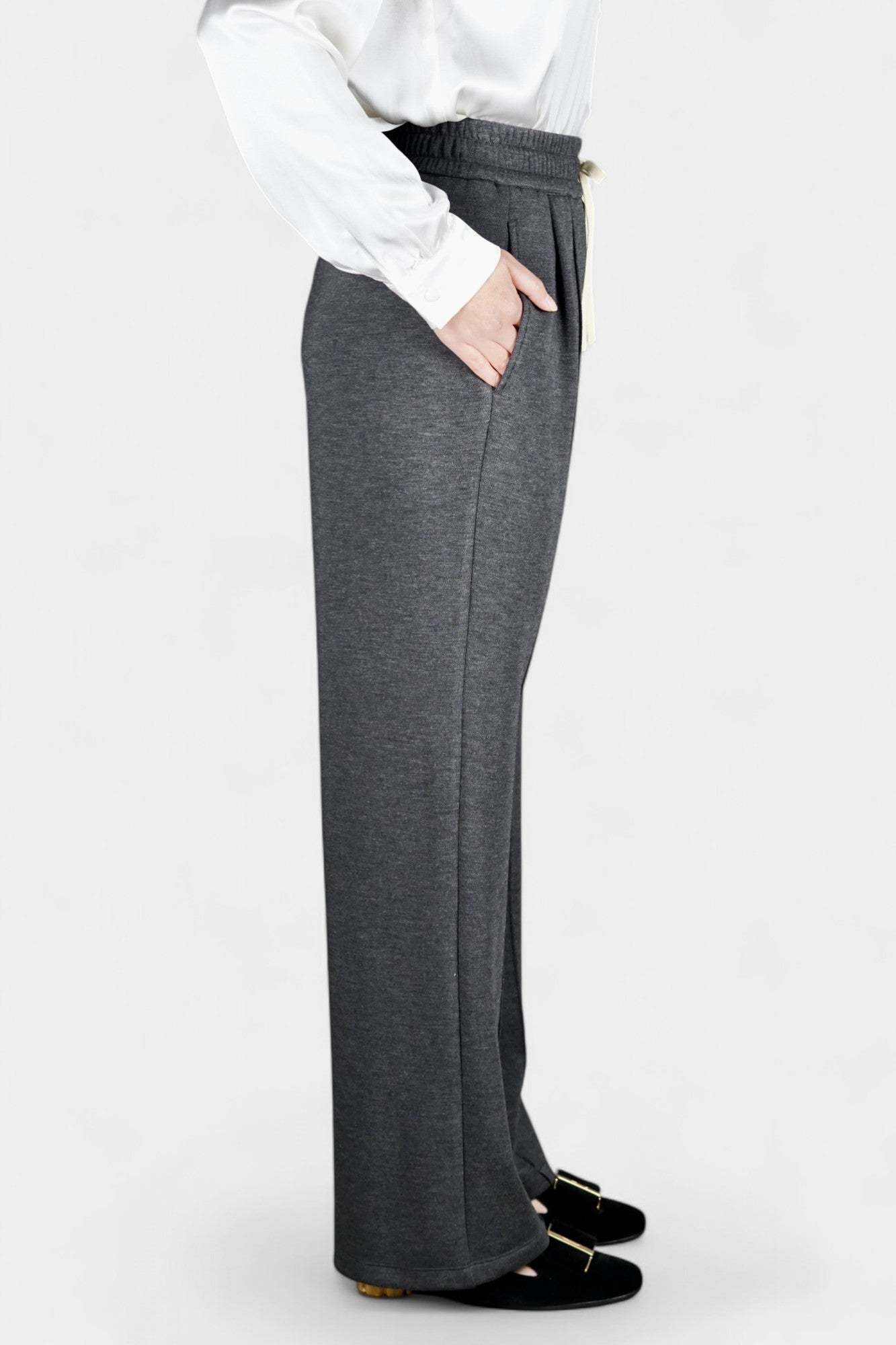 Pure Tussah Silk Lined Pants | Tussah Silk & Wool Blend Trousers in Charcoal