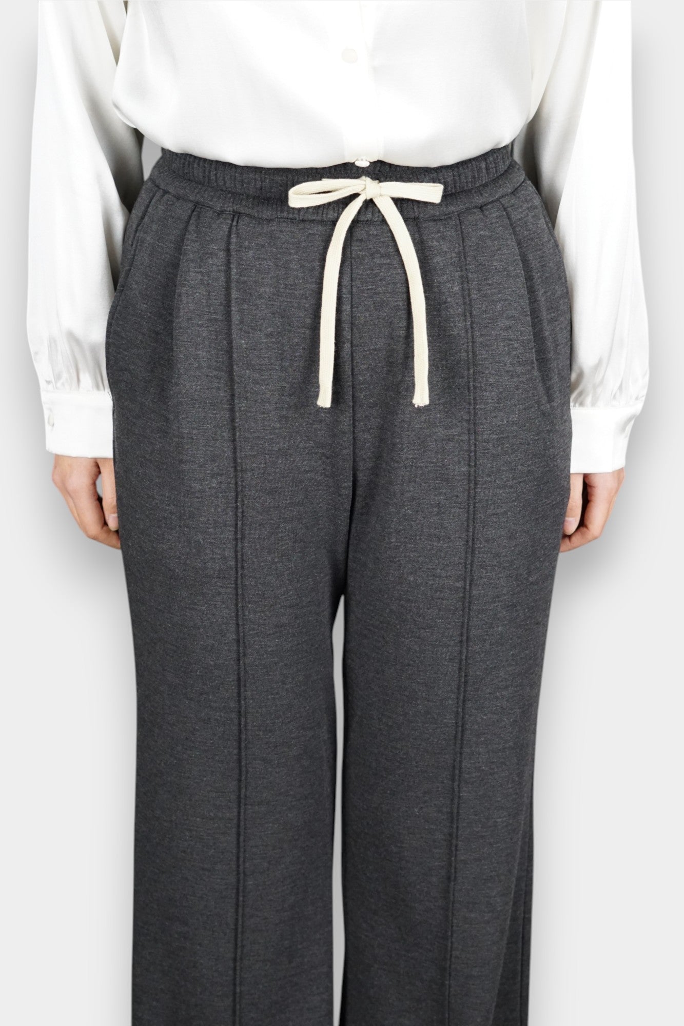 Pure Tussah Silk Lined Pants | Tussah Silk & Wool Blend Trousers in Charcoal