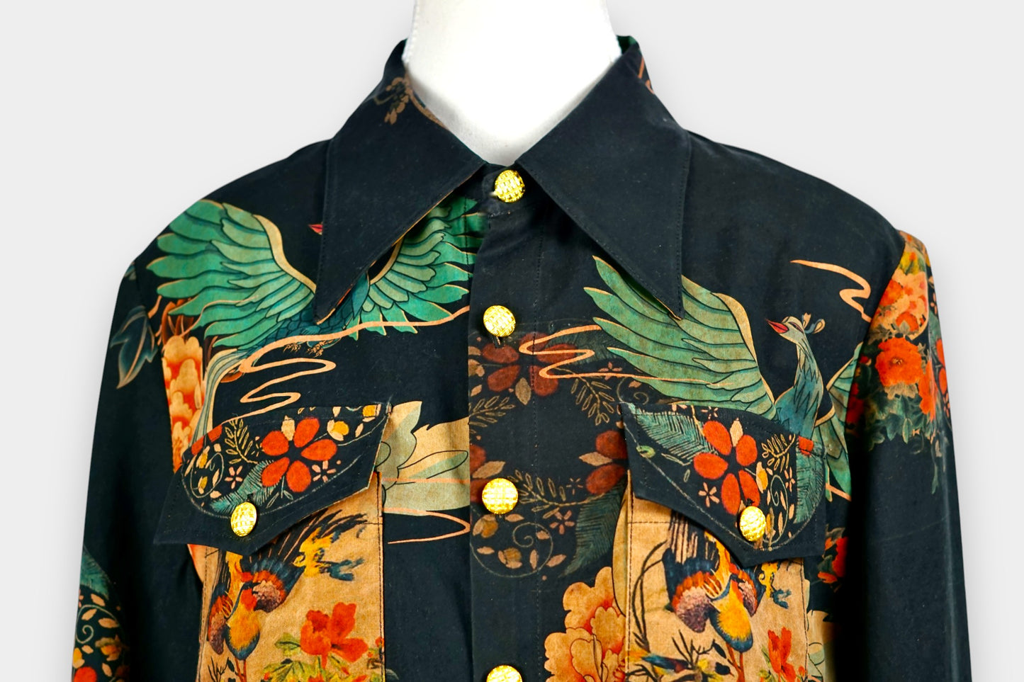 Printed Gambiered Guangdong Gauze Shirt | Dragon & Phoenix Print