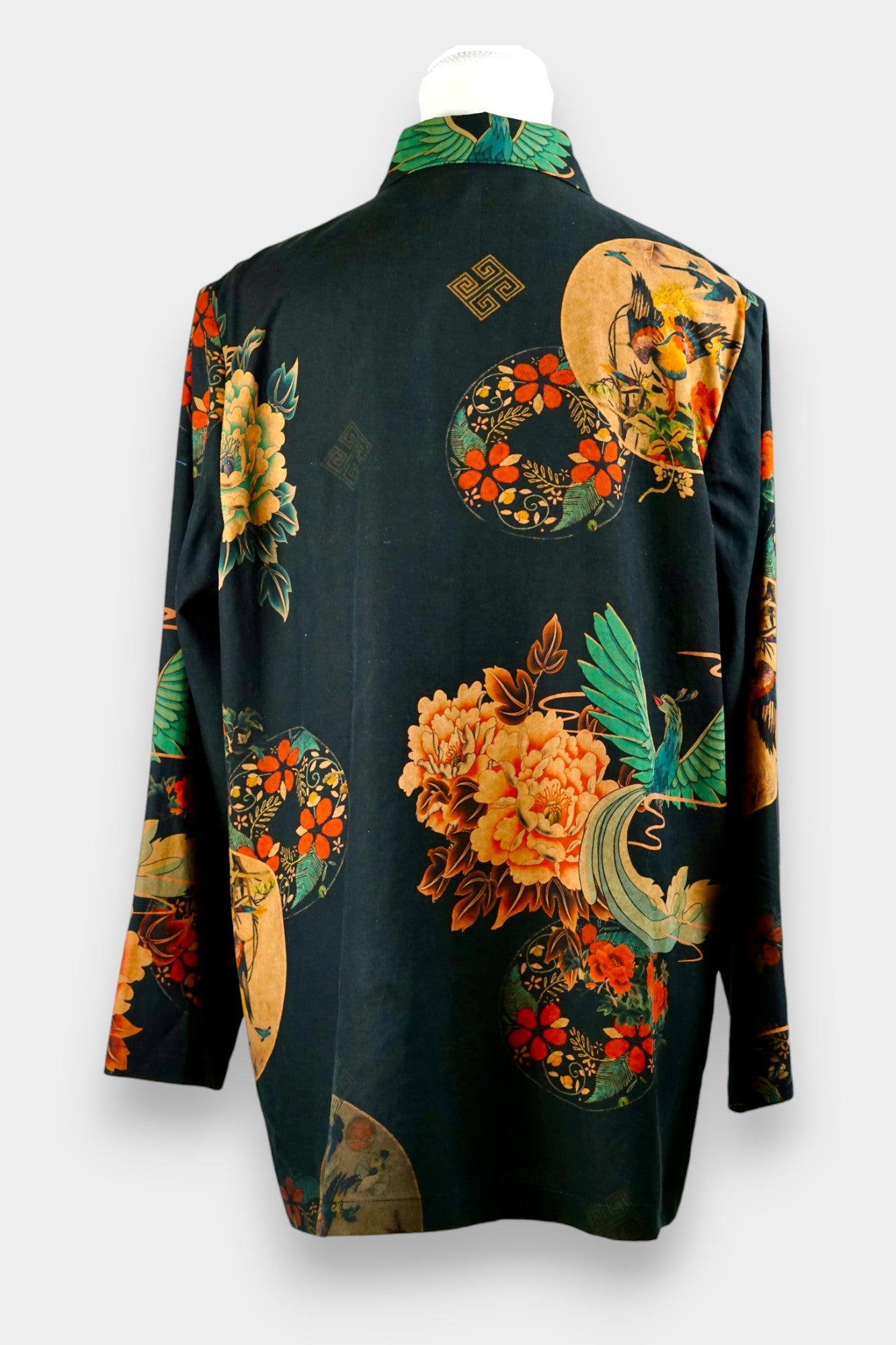 Printed Gambiered Guangdong Gauze Shirt | Dragon & Phoenix Print