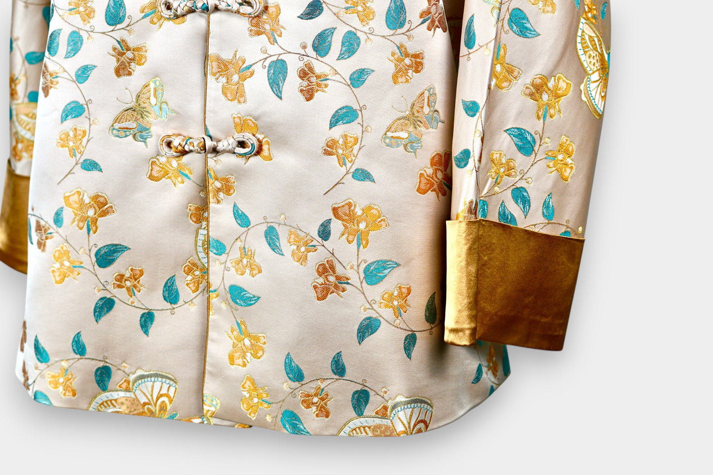 Handcrafted Floral Song Dynasty Brocade Silk Jacket | Artisanal Outerwear with Knot Buttons