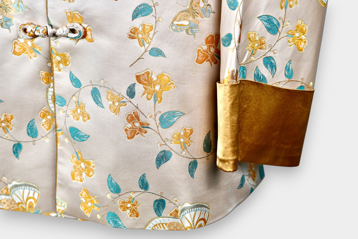 Handcrafted Floral Song Dynasty Brocade Silk Jacket | Artisanal Outerwear with Knot Buttons