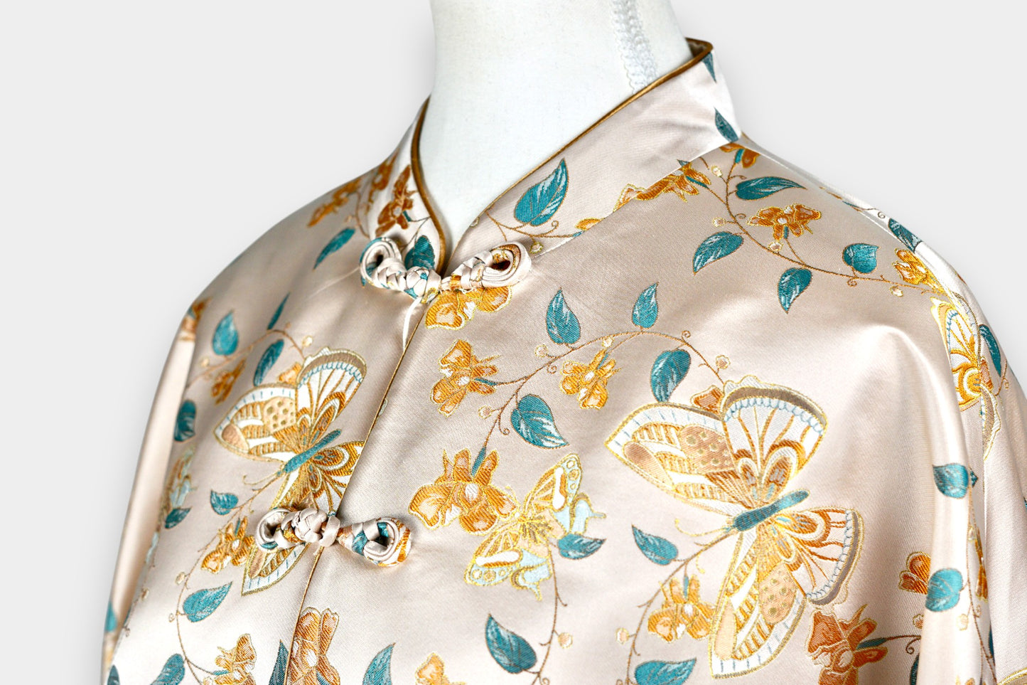 Handcrafted Floral Song Dynasty Brocade Silk Jacket | Artisanal Outerwear with Knot Buttons