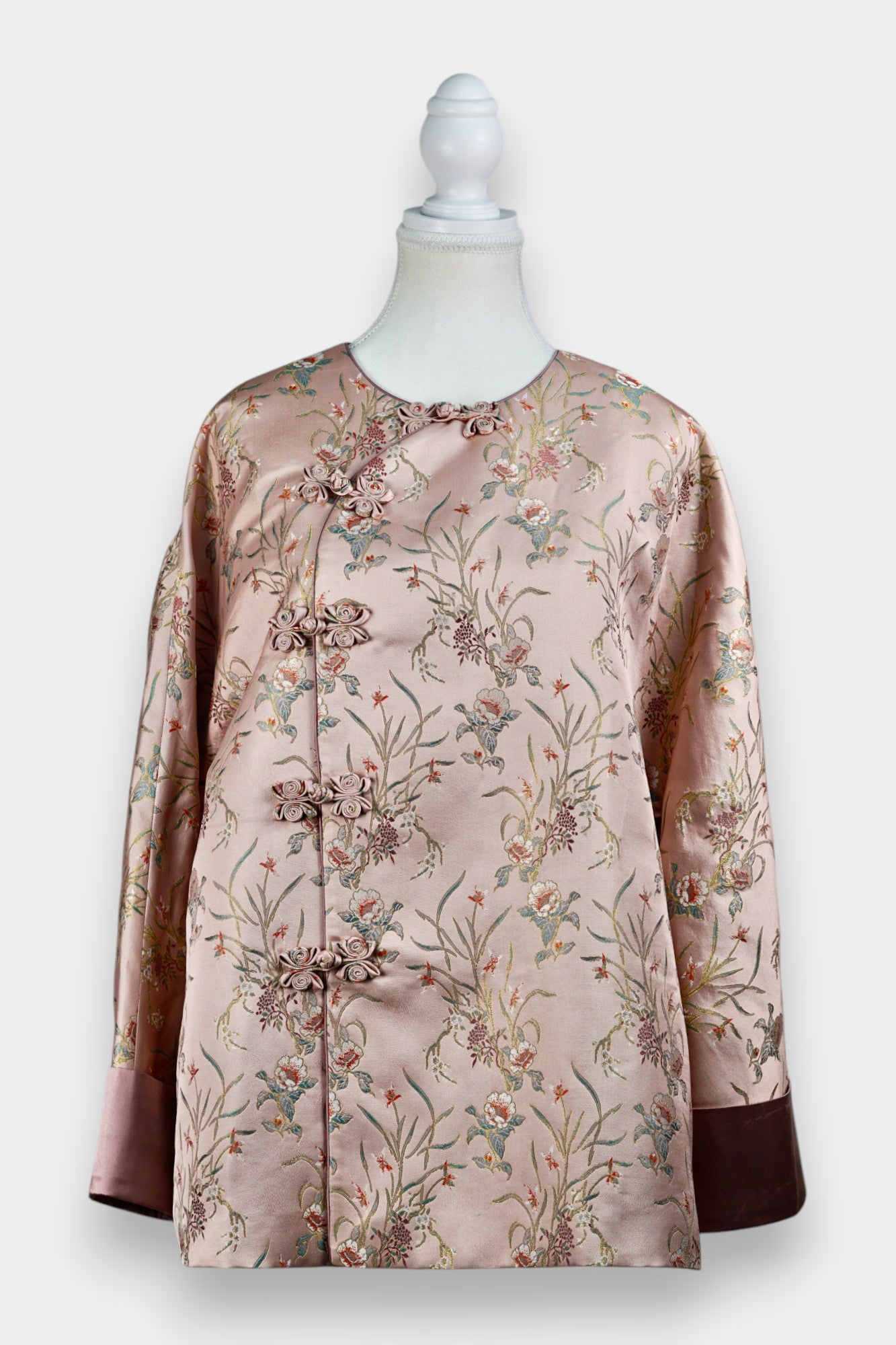 Handcrafted Floral Song Dynasty Brocade Silk Jacket | Artisanal Outerwear with Knot Buttons