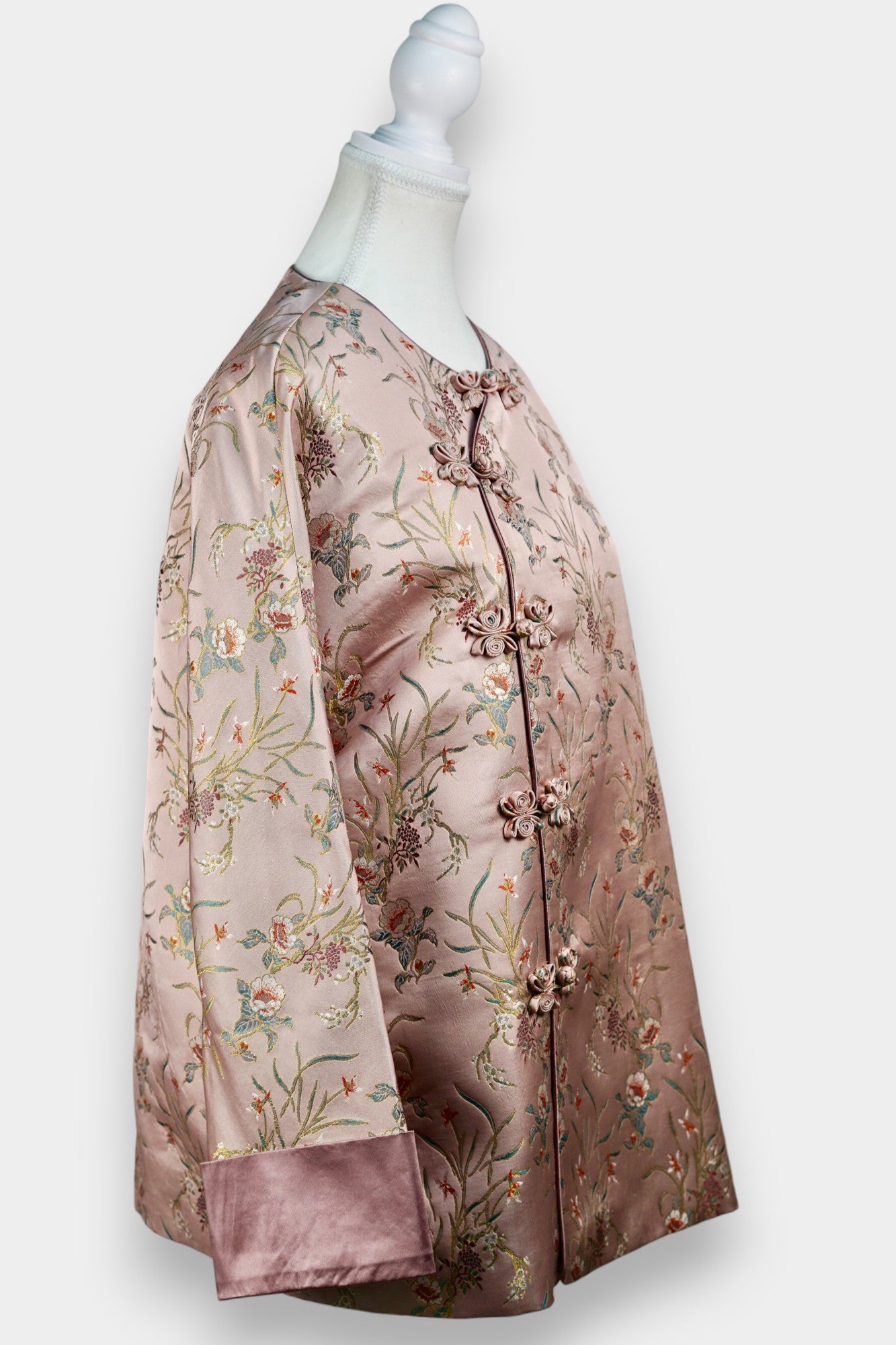 Handcrafted Floral Song Dynasty Brocade Silk Jacket | Artisanal Outerwear with Knot Buttons