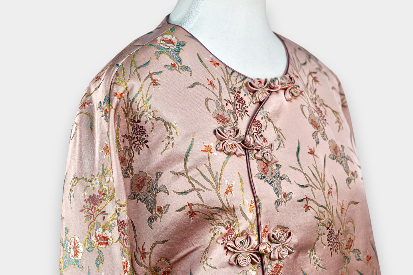 Handcrafted Floral Song Dynasty Brocade Silk Jacket | Artisanal Outerwear with Knot Buttons