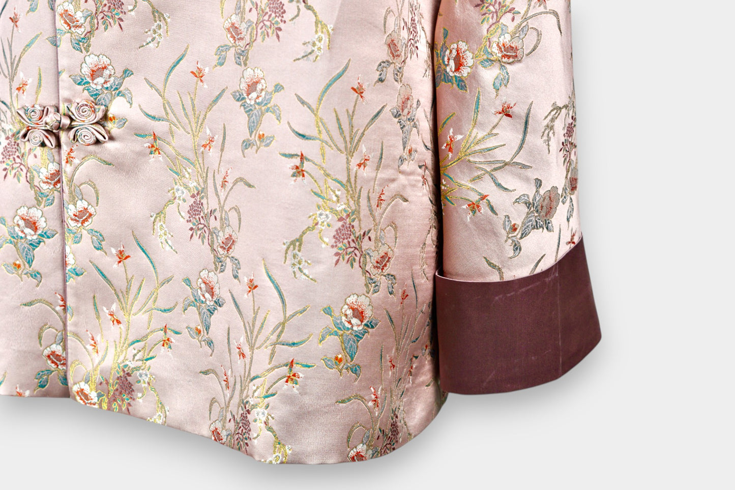 Handcrafted Floral Song Dynasty Brocade Silk Jacket | Artisanal Outerwear with Knot Buttons