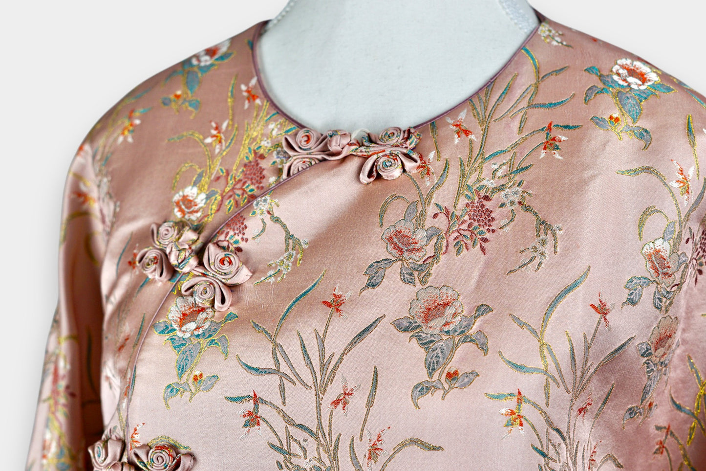 Handcrafted Floral Song Dynasty Brocade Silk Jacket | Artisanal Outerwear with Knot Buttons