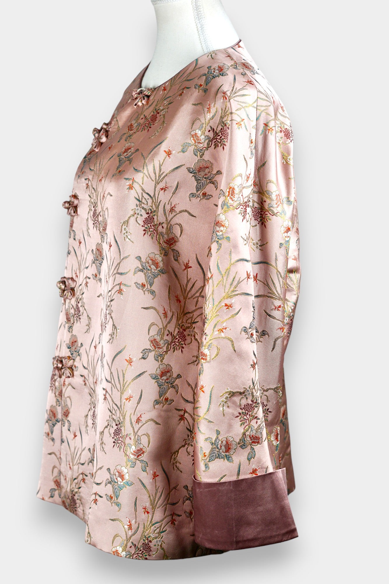 Handcrafted Floral Song Dynasty Brocade Silk Jacket | Artisanal Outerwear with Knot Buttons