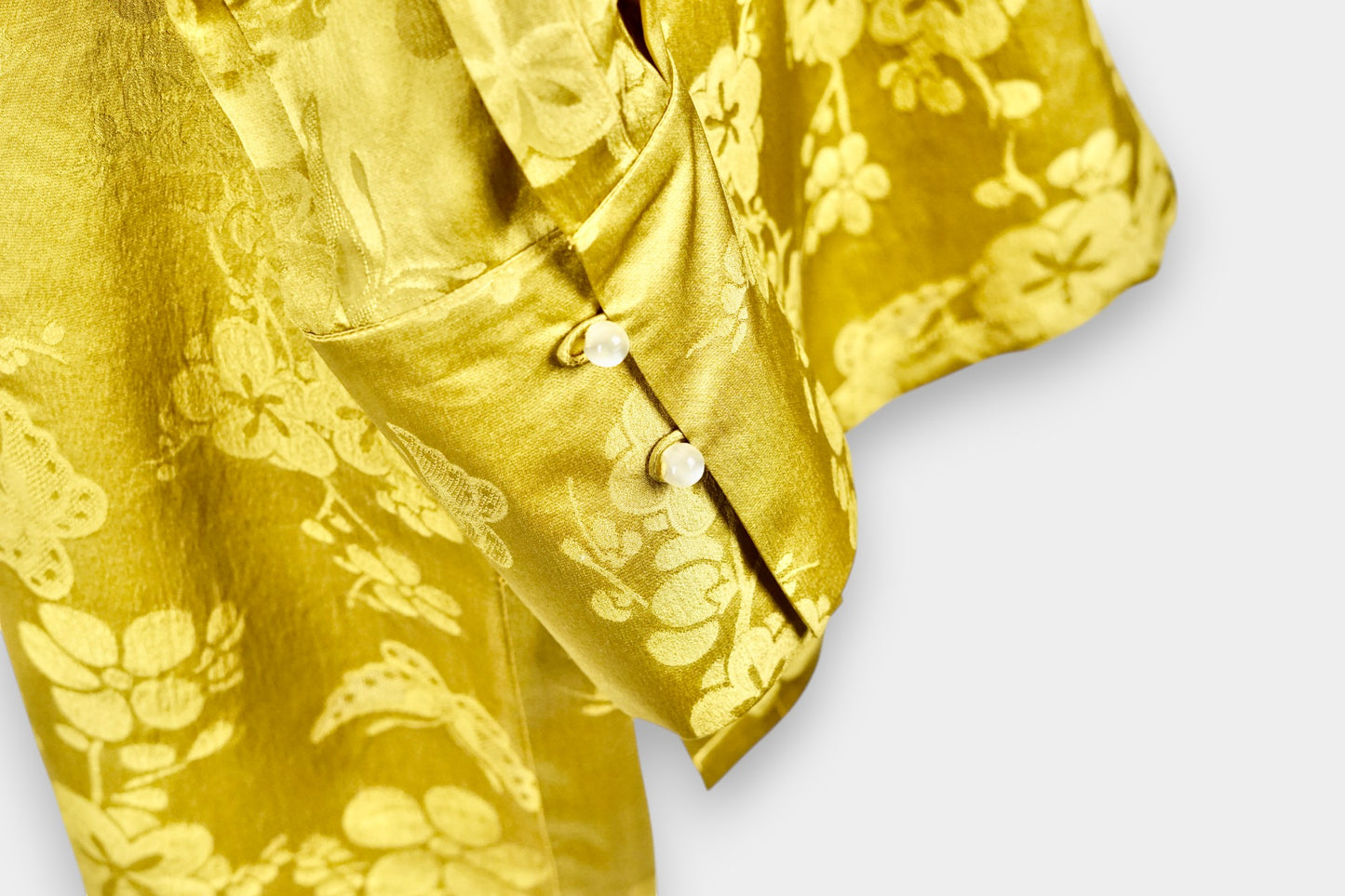 Handmade Mulberry Silk Jacquard Top | Long Sleeve Blouse with Knot Buttons