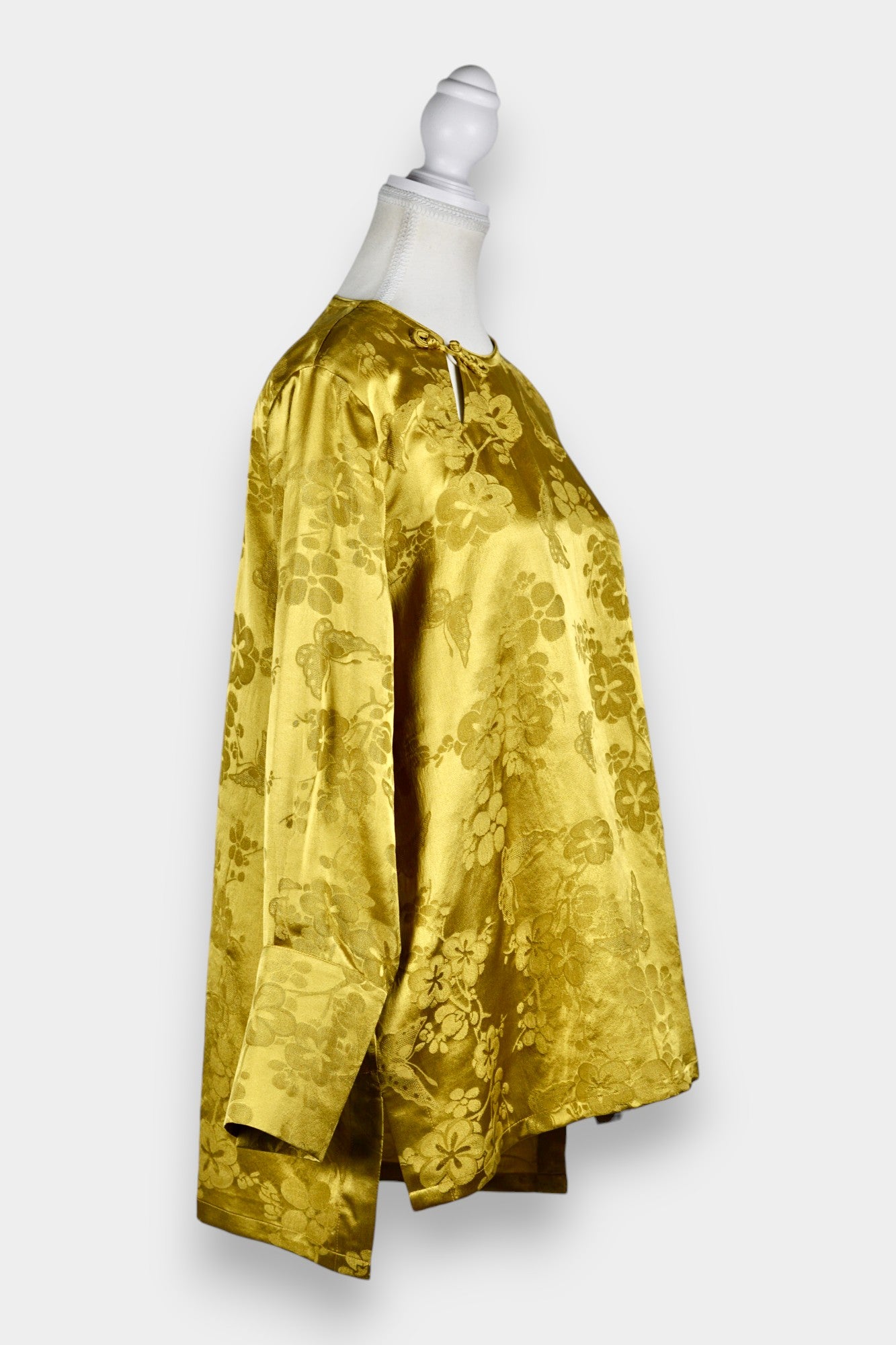Handmade Mulberry Silk Jacquard Top | Long Sleeve Blouse with Knot Buttons