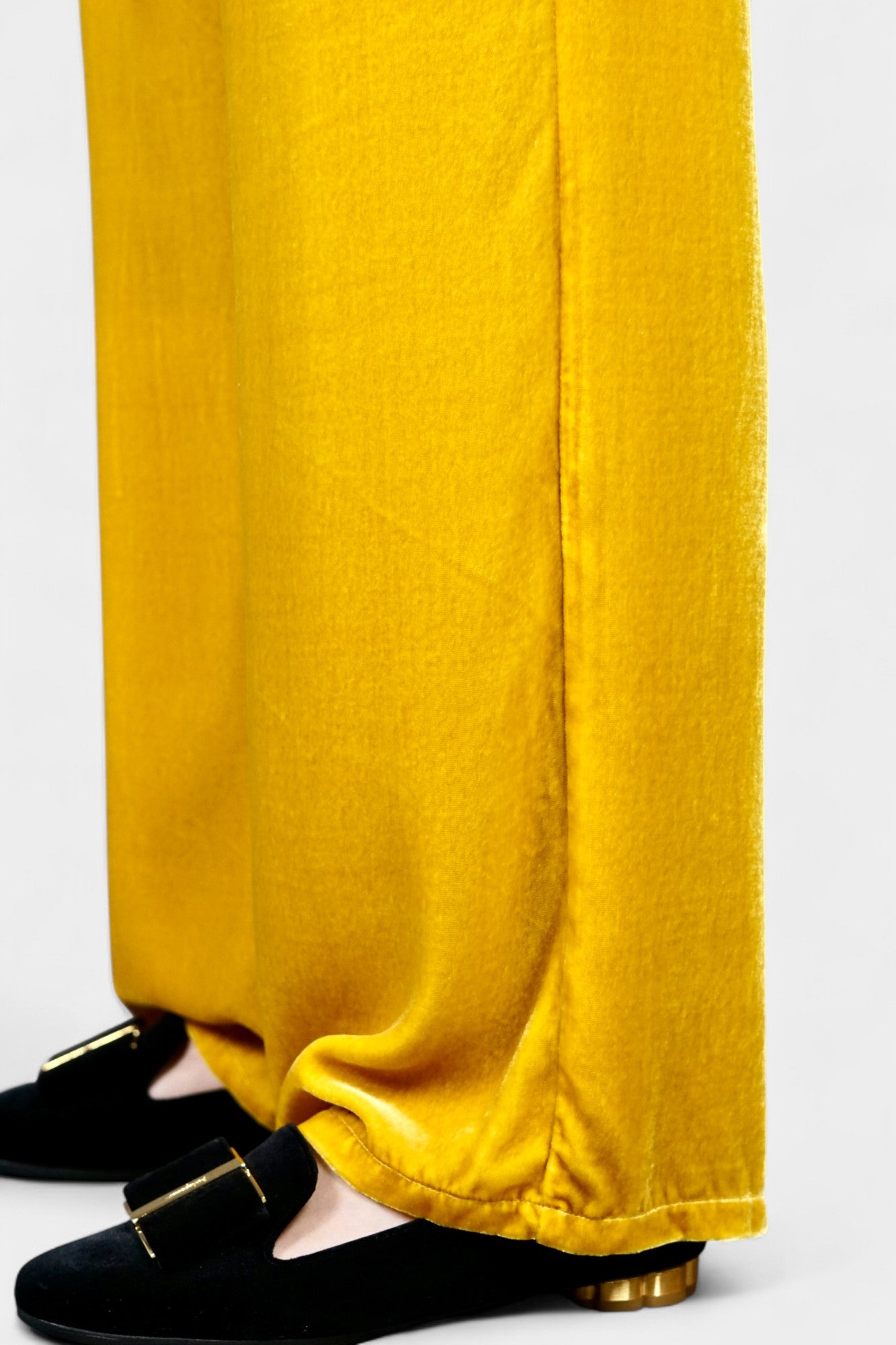 Silk Velvet Relaxed-Fit Trousers in Marigold Yellow