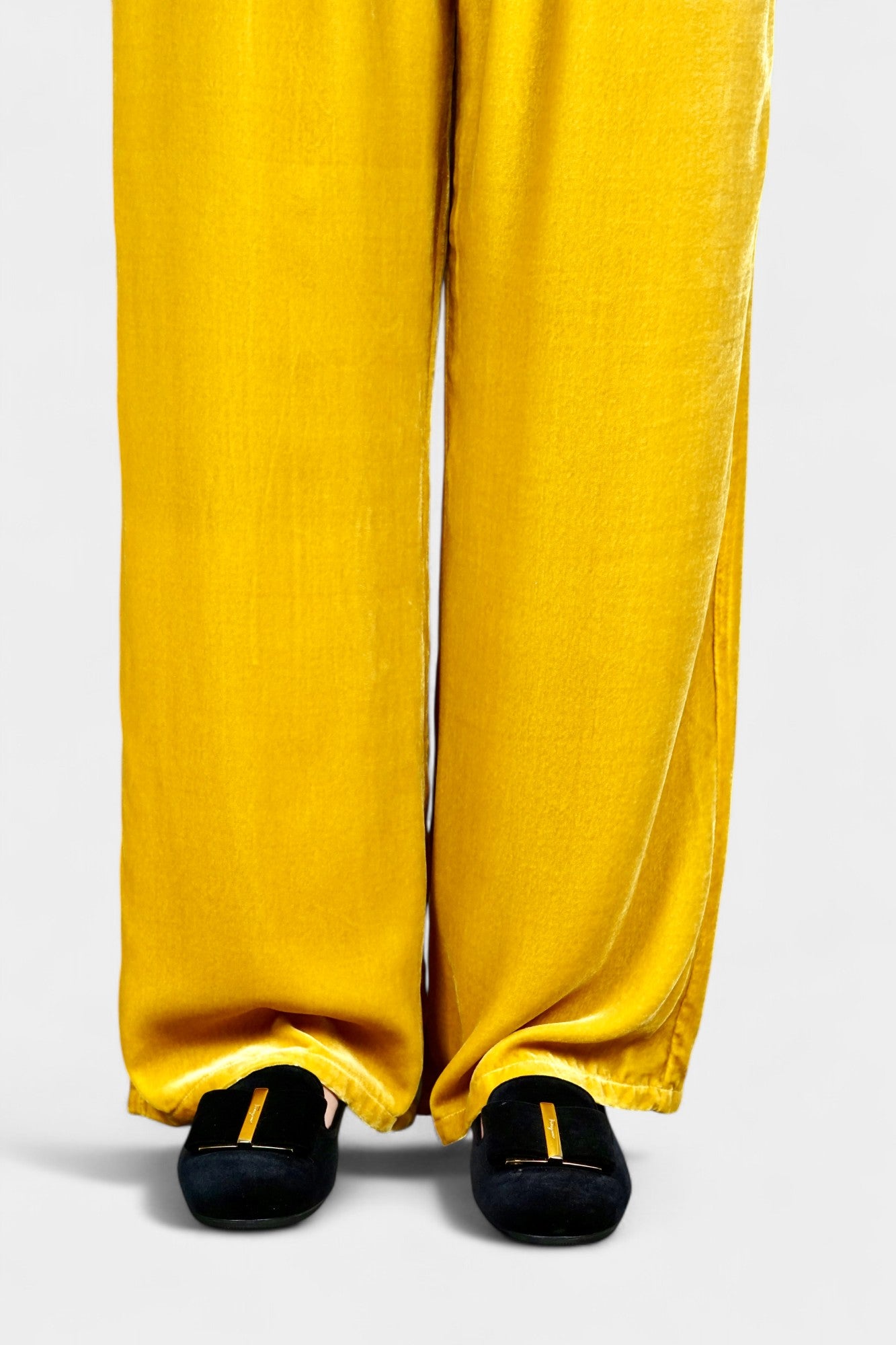 Silk Velvet Relaxed-Fit Trousers in Marigold Yellow