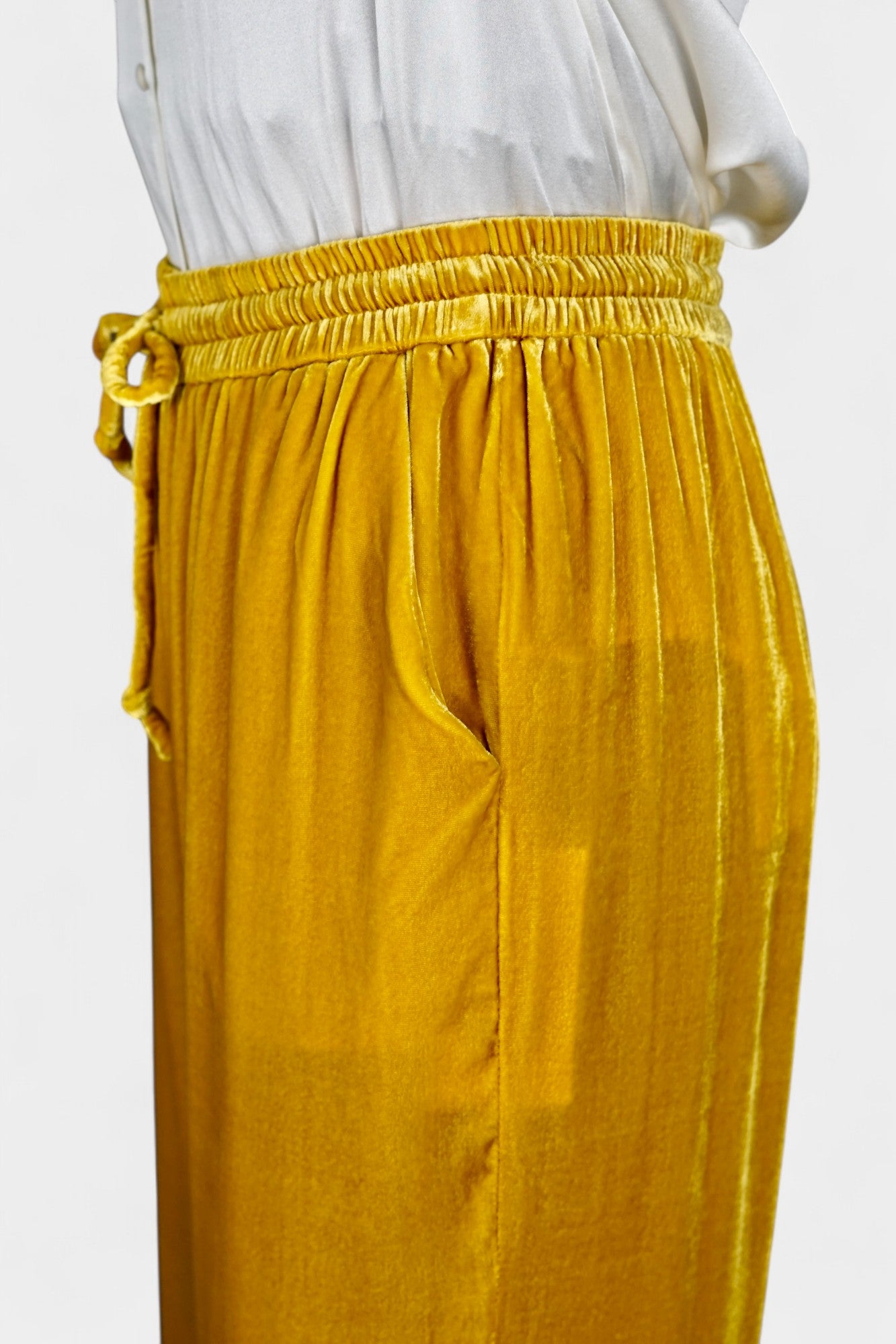 Silk Velvet Relaxed-Fit Trousers in Marigold Yellow