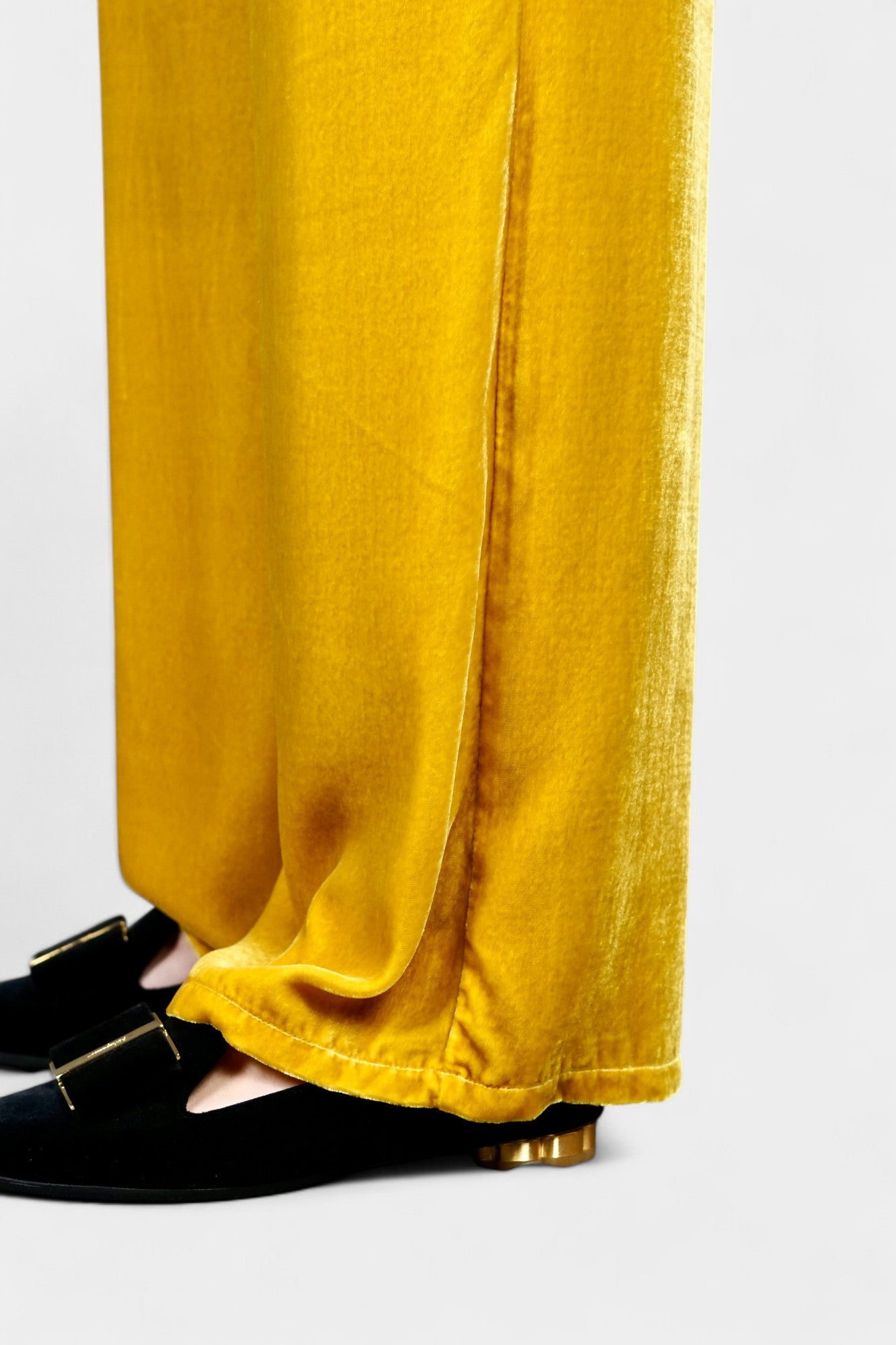 Silk Velvet Relaxed-Fit Trousers in Marigold Yellow