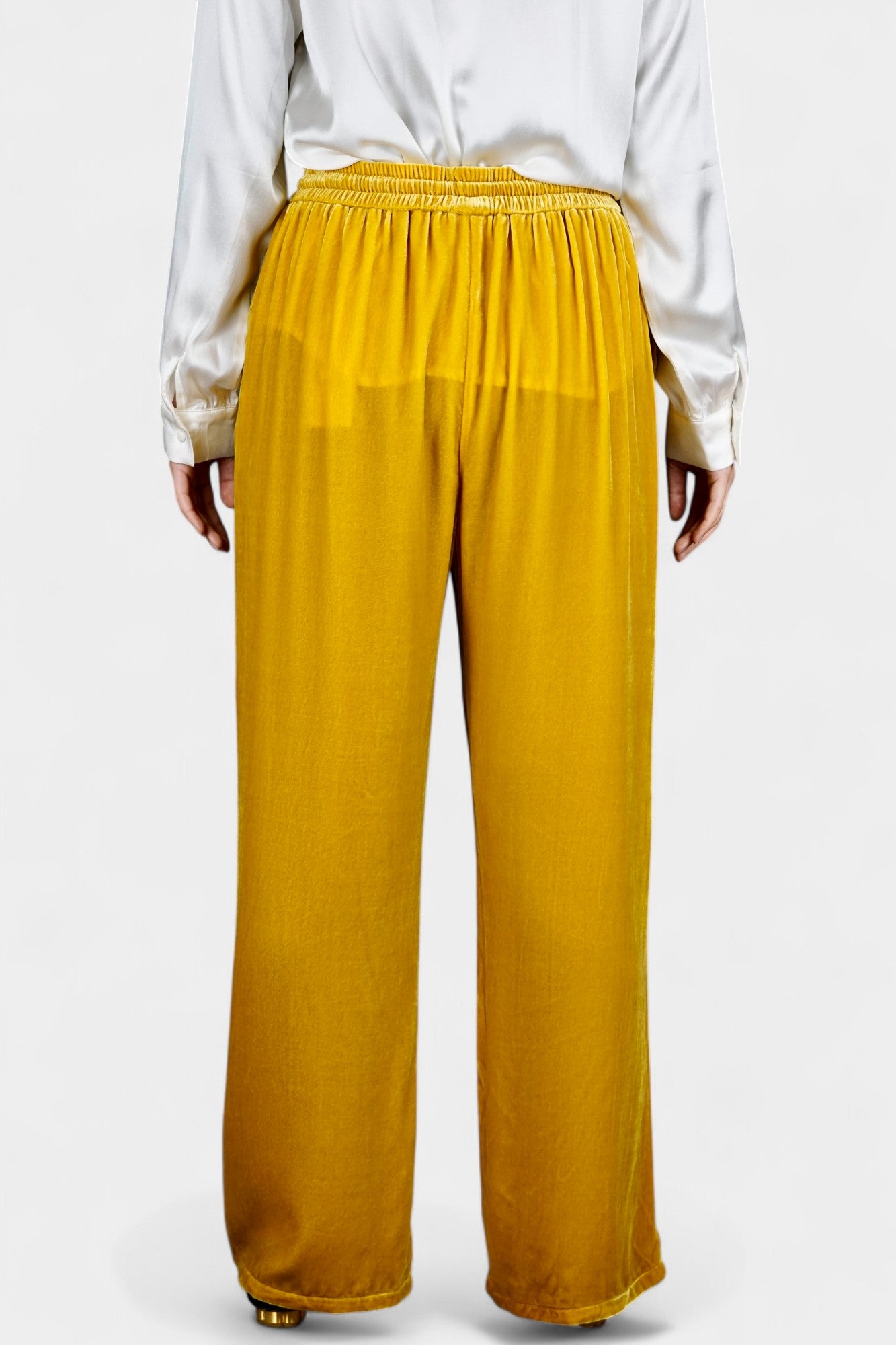 Silk Velvet Relaxed-Fit Trousers in Marigold Yellow