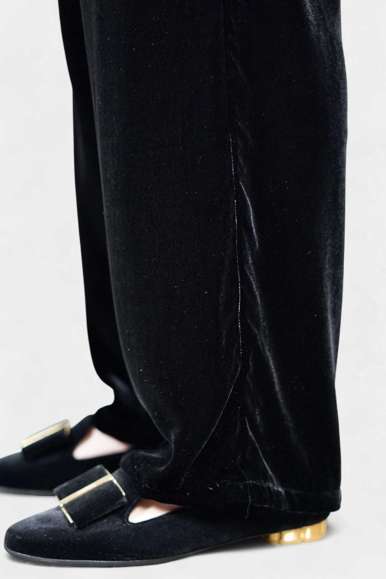 Silk Velvet Relaxed-Fit Trousers in Black & Khaki Green