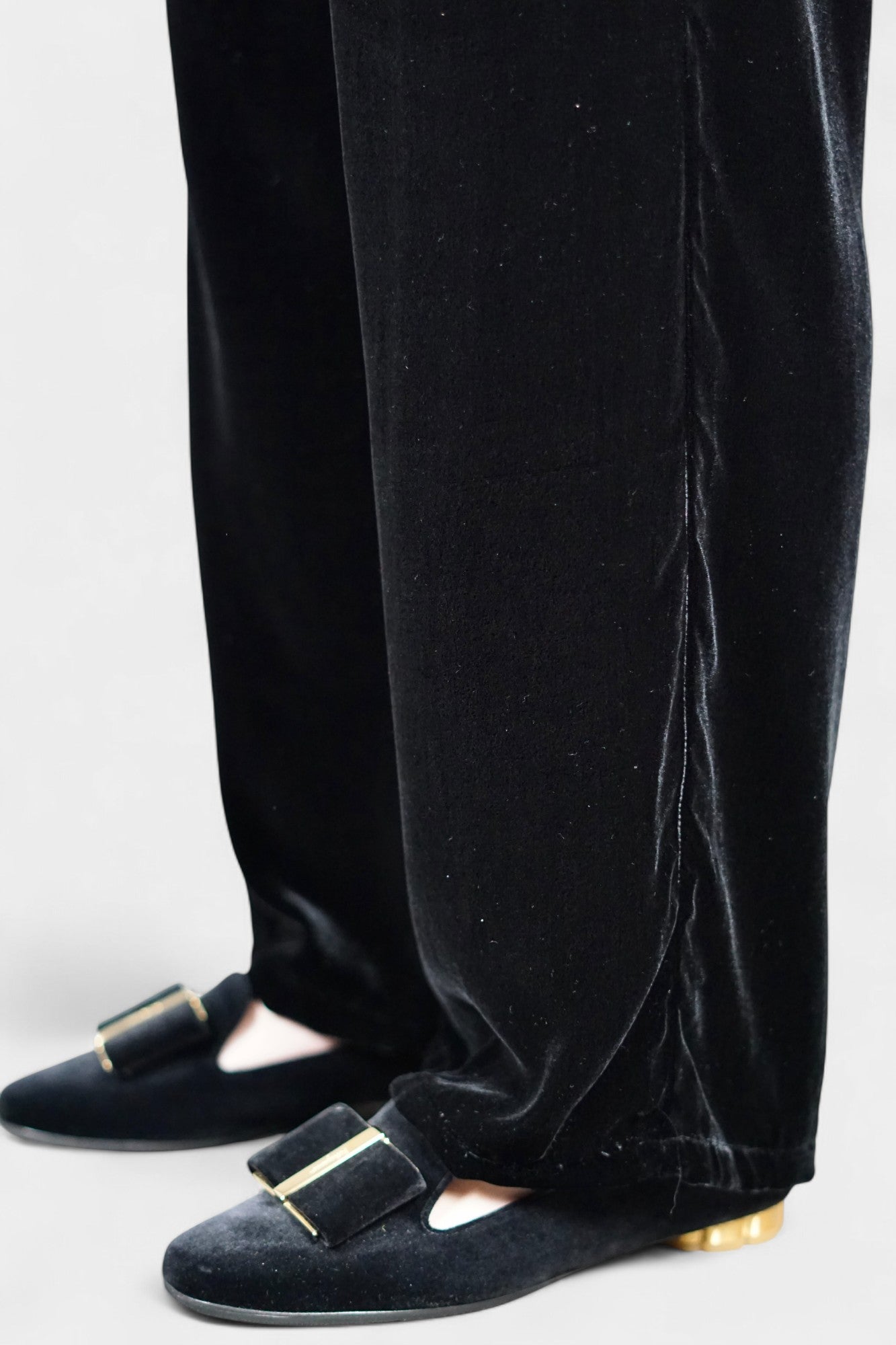 Silk Velvet Relaxed-Fit Trousers in Black & Khaki Green