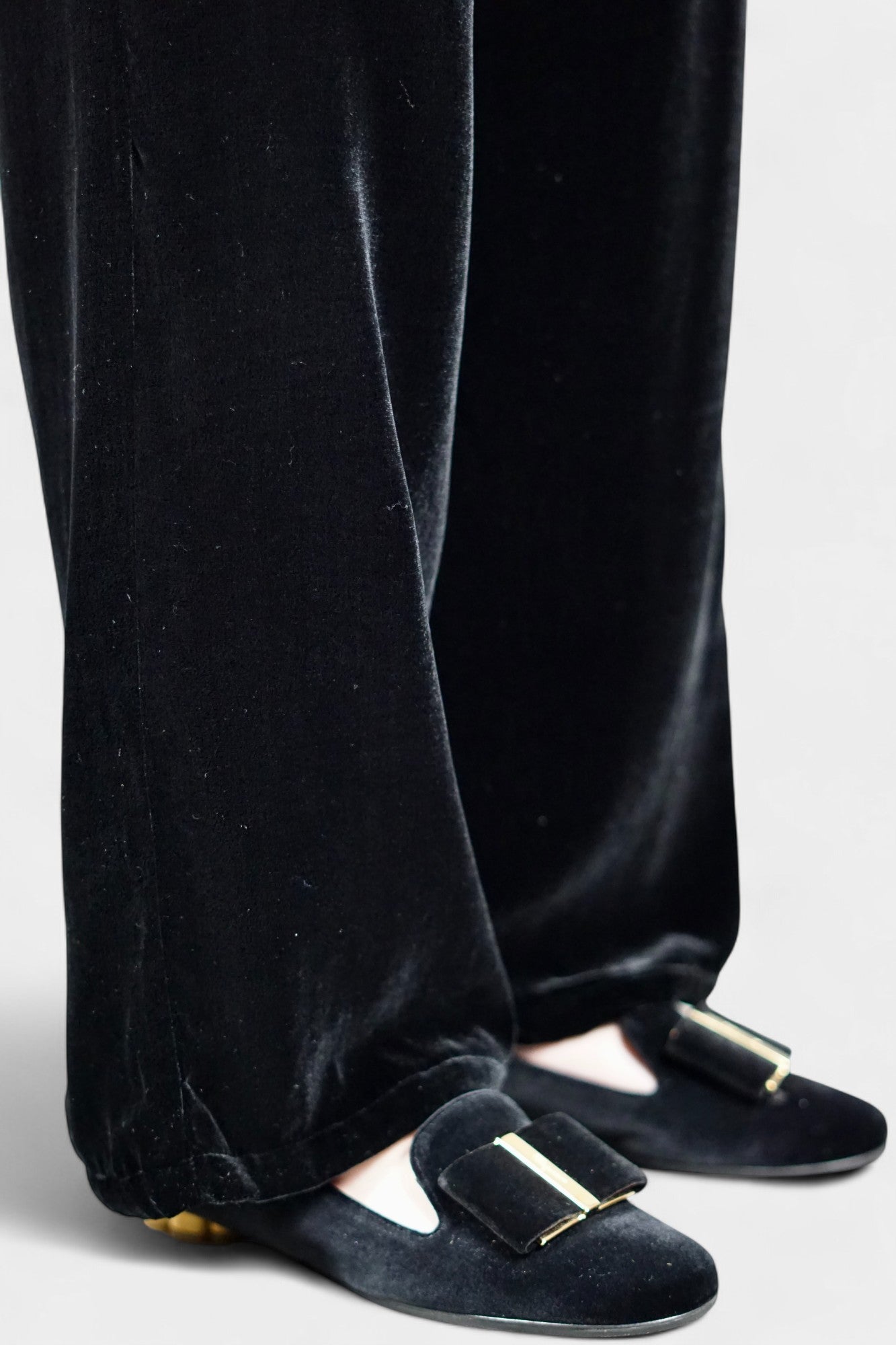 Silk Velvet Relaxed-Fit Trousers in Black & Khaki Green