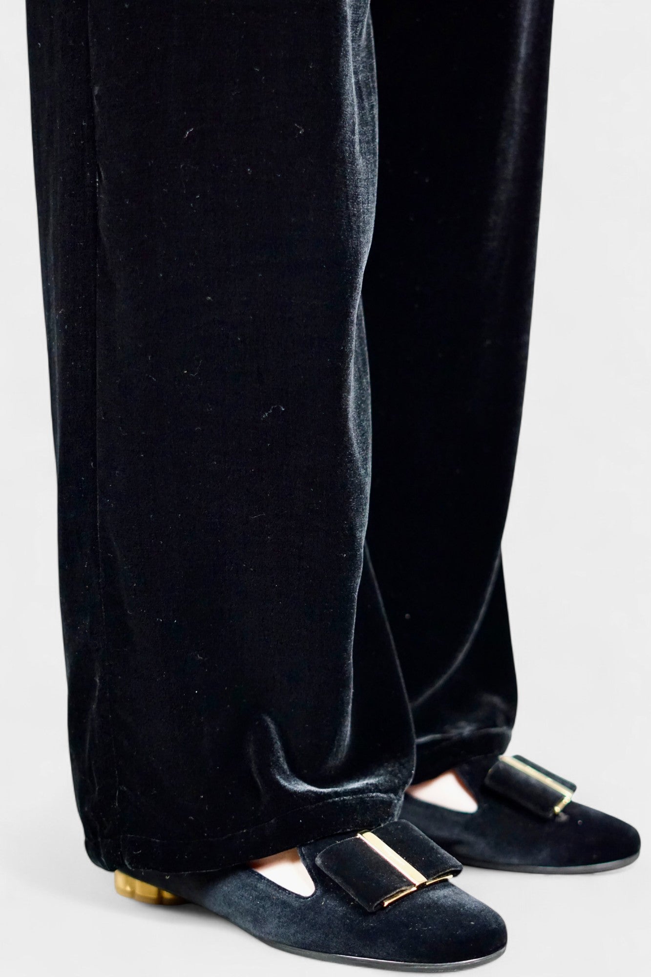 Silk Velvet Relaxed-Fit Trousers in Black & Khaki Green