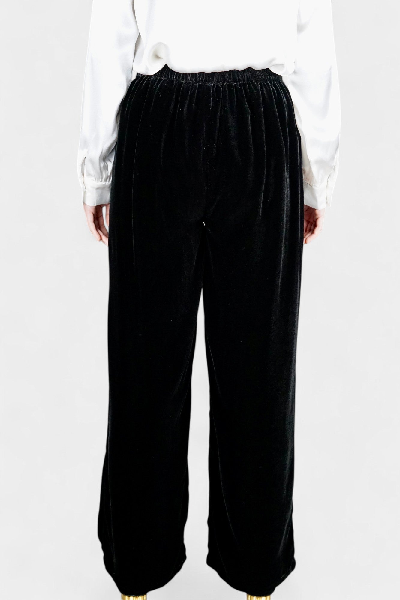 Silk Velvet Relaxed-Fit Trousers in Black & Khaki Green