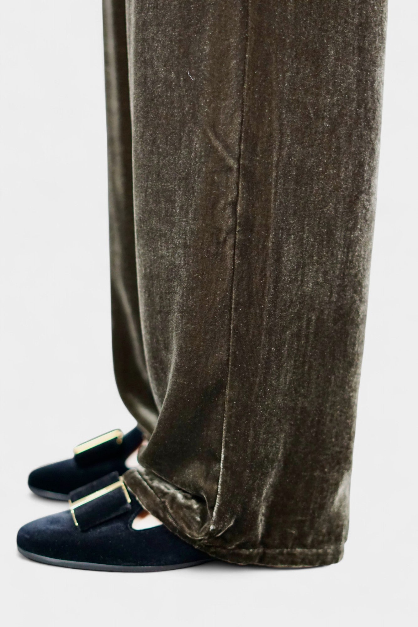 Silk Velvet Relaxed-Fit Trousers in Black & Khaki Green