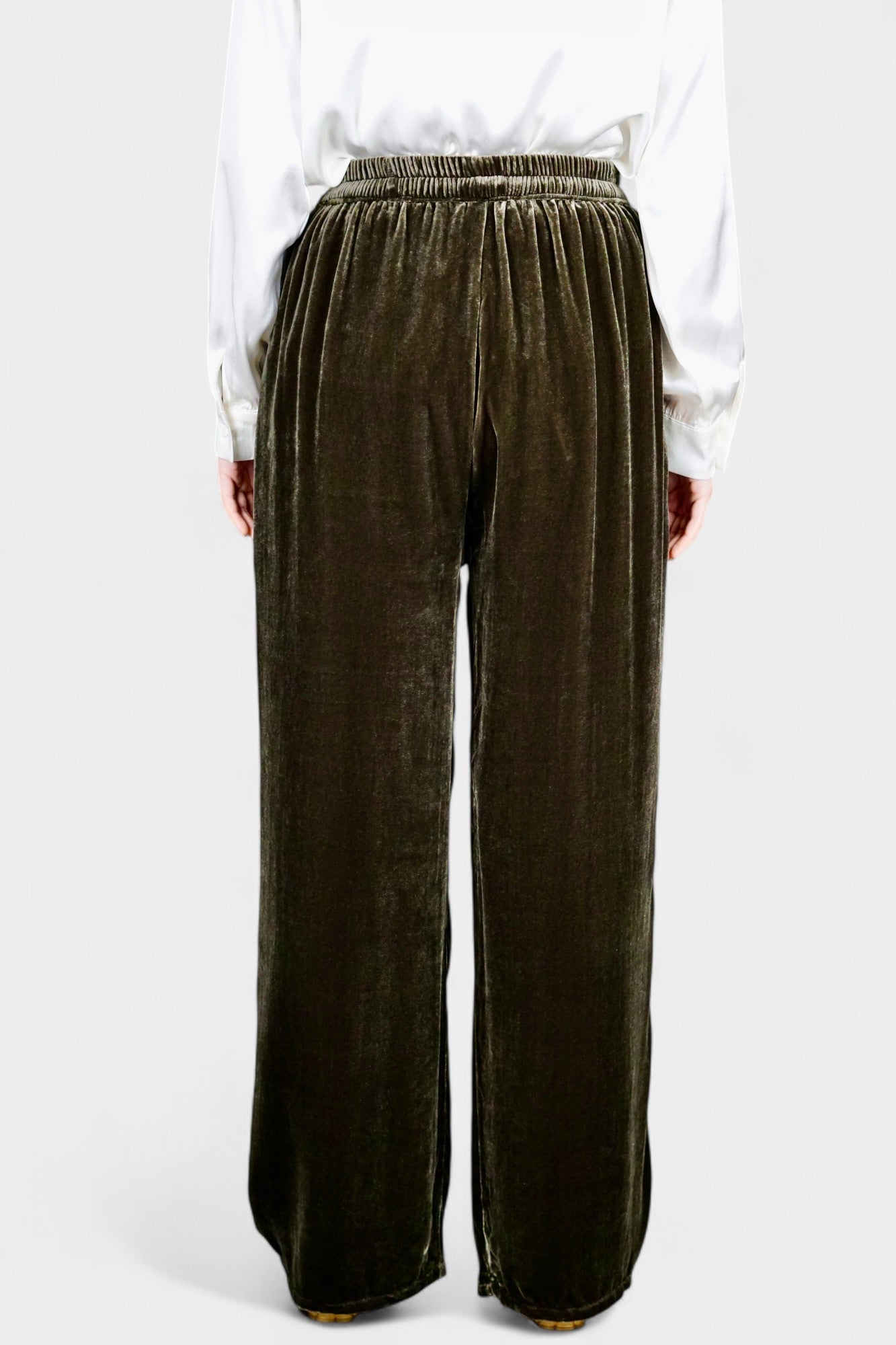 Silk Velvet Relaxed-Fit Trousers in Black & Khaki Green