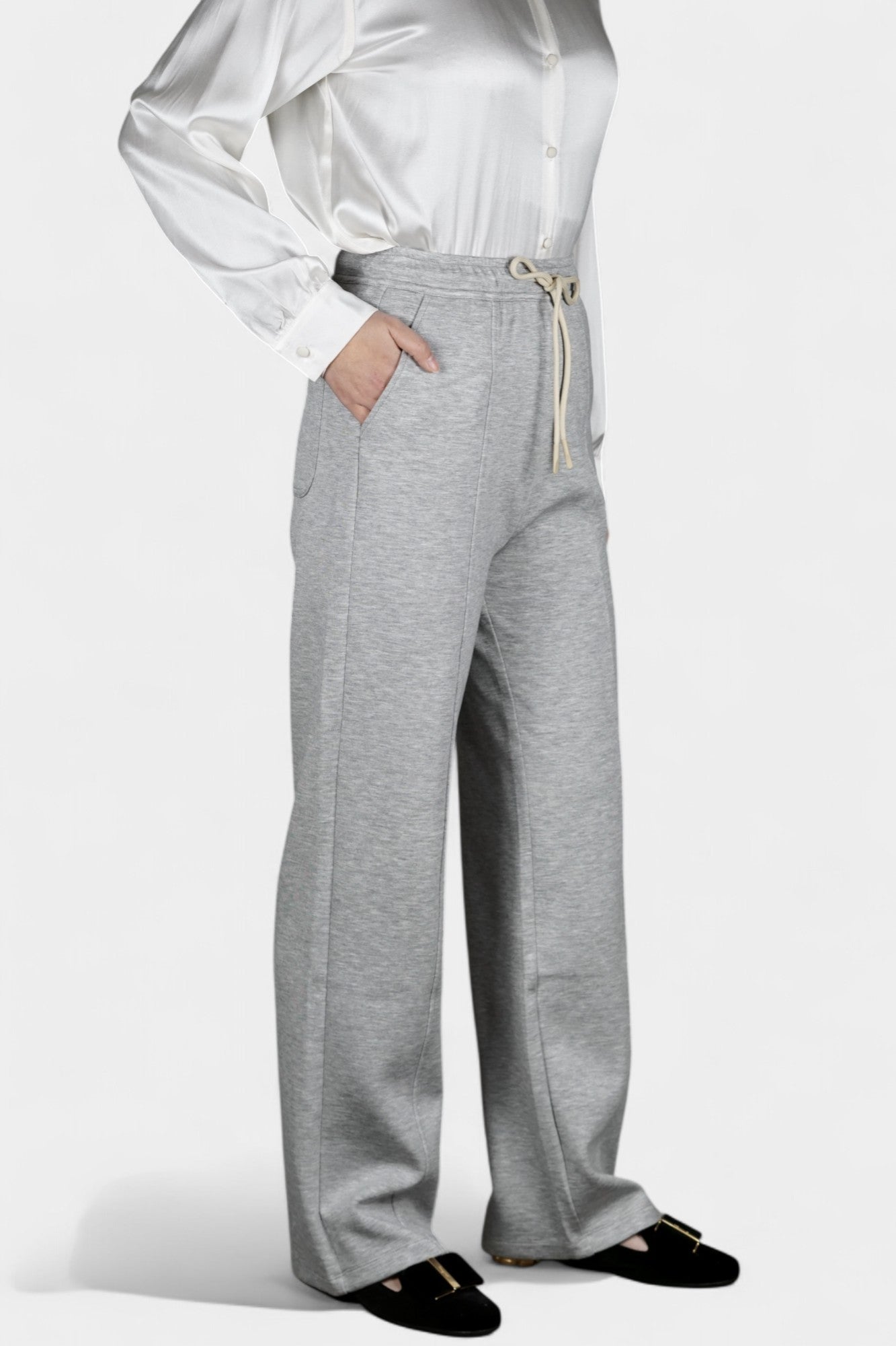 Pure Tussah Silk Lined Pants | Tussah Silk & Wool Blend Trousers in Grey
