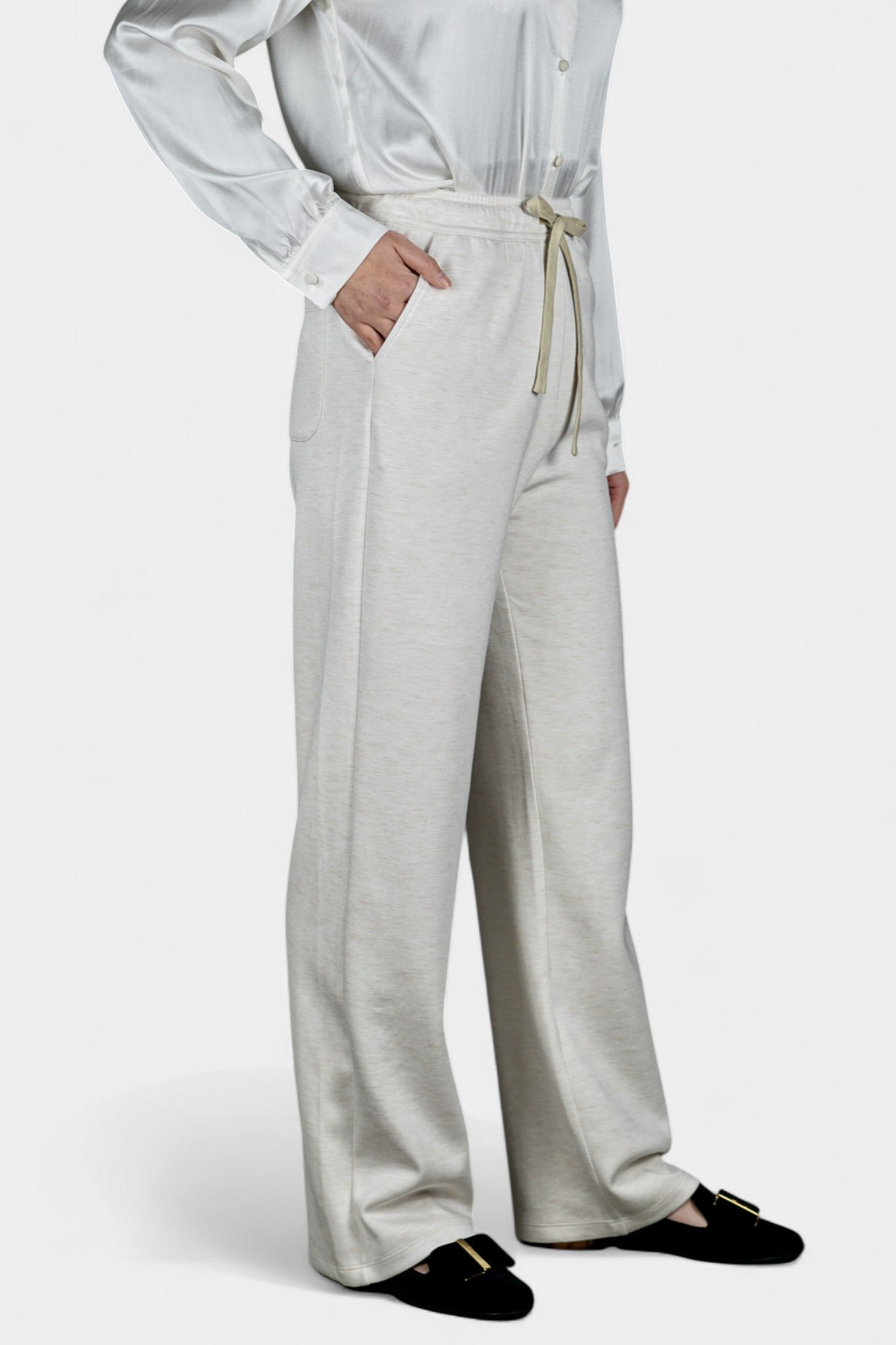 Pure Tussah Silk Lined Pants | Tussah Silk & Wool Blend Trousers in White