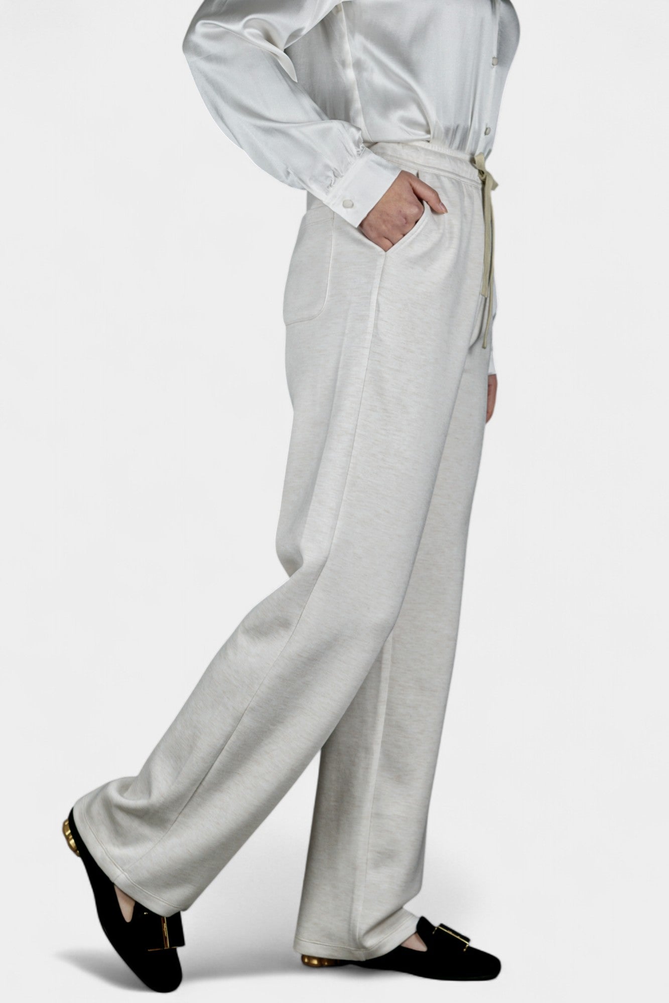 Pure Tussah Silk Lined Pants | Tussah Silk & Wool Blend Trousers in White