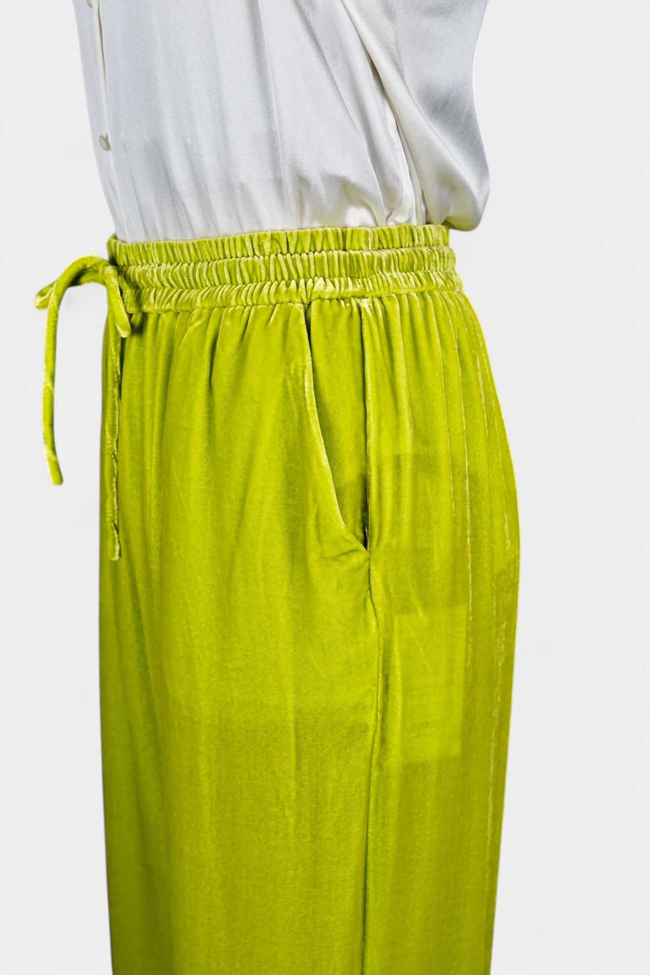 Velvet Wide-Leg Casual Pants | Lime Green Trousers