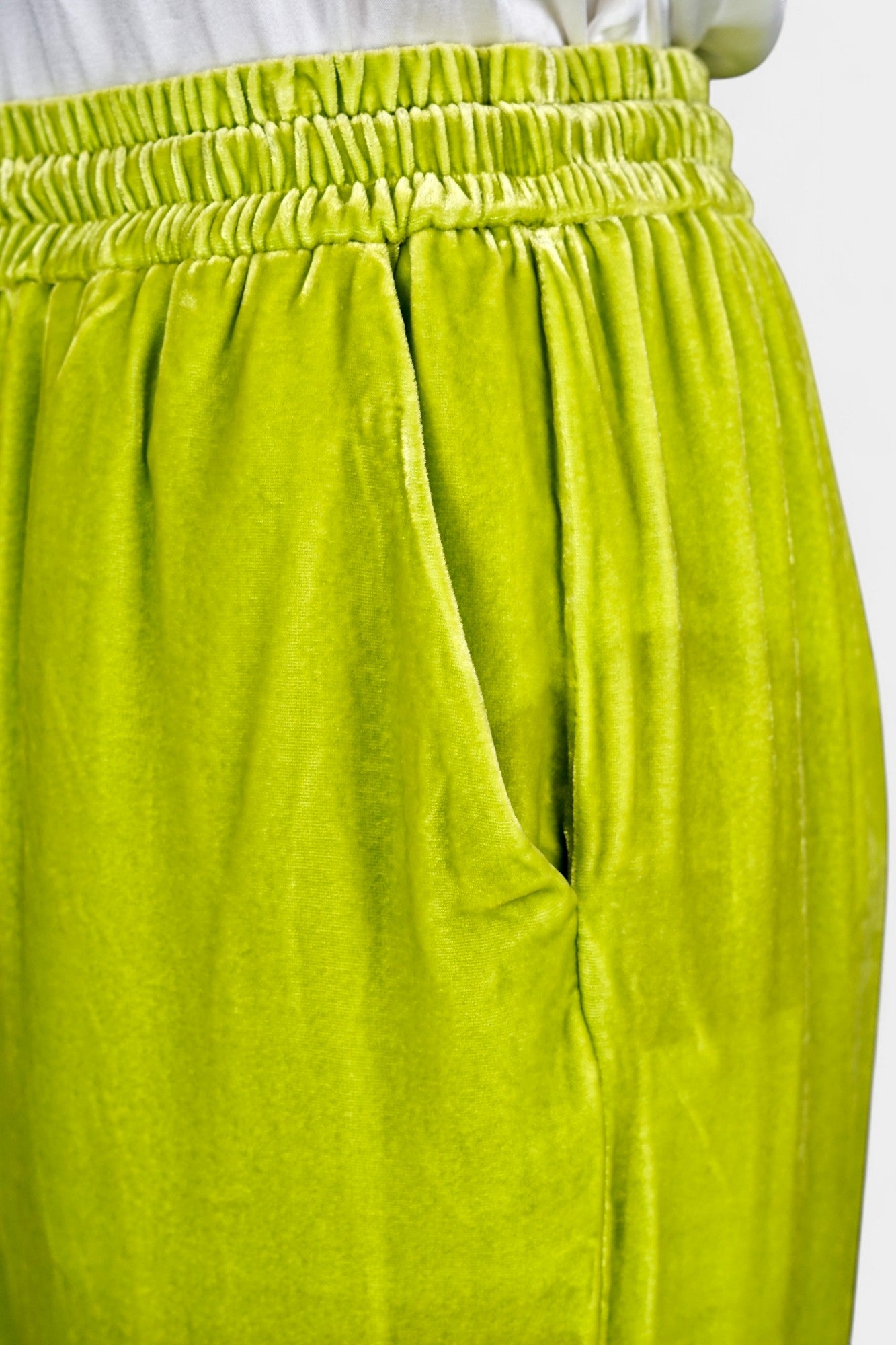Velvet Wide-Leg Casual Pants | Lime Green Trousers