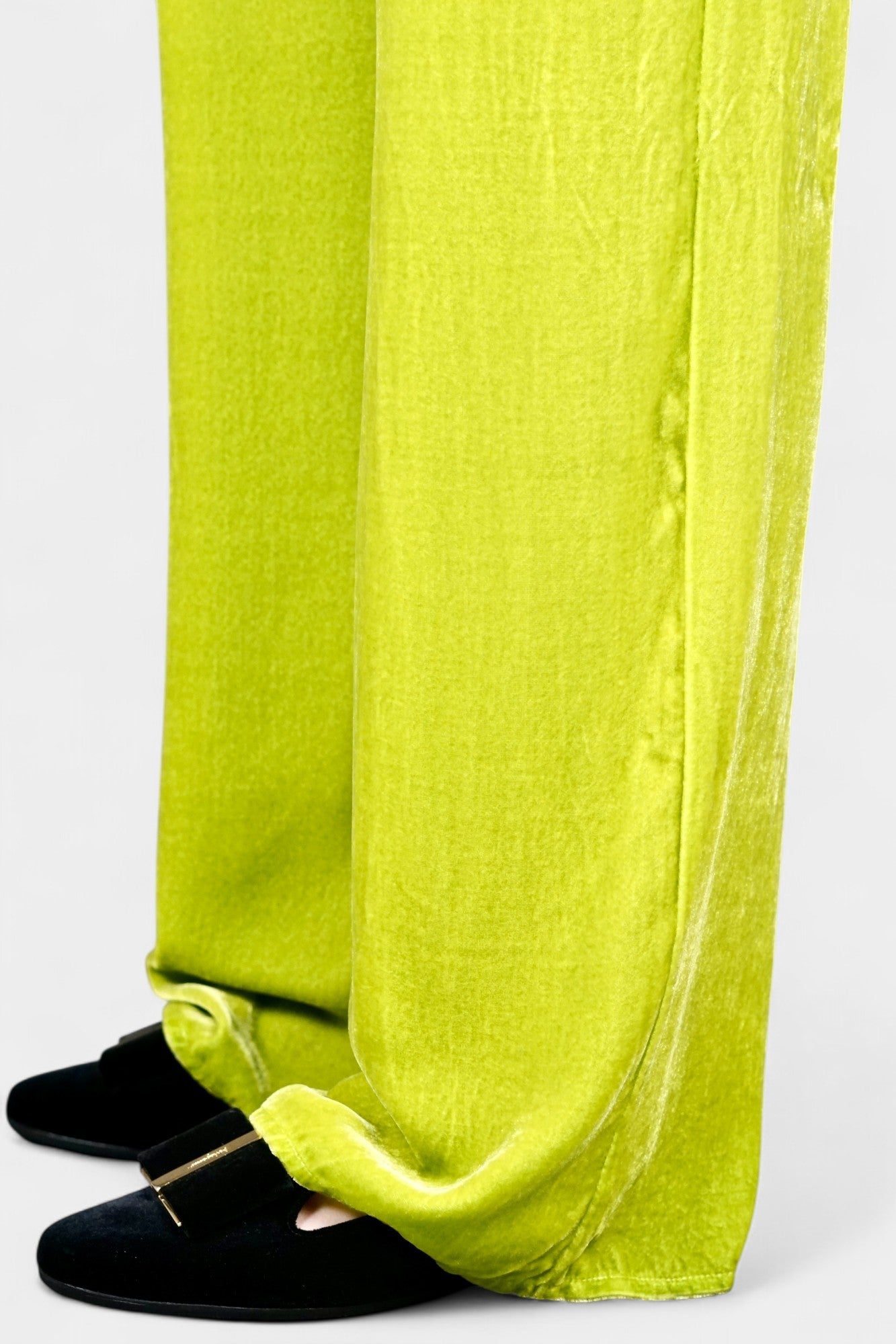 Velvet Wide-Leg Casual Pants | Lime Green Trousers