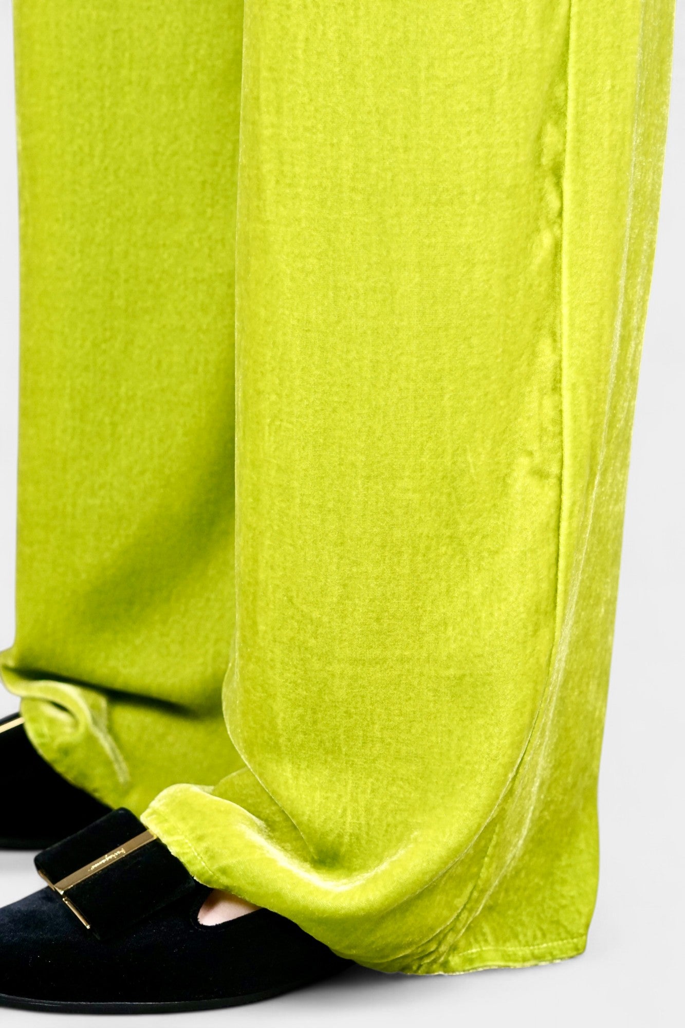 Velvet Wide-Leg Casual Pants | Lime Green Trousers