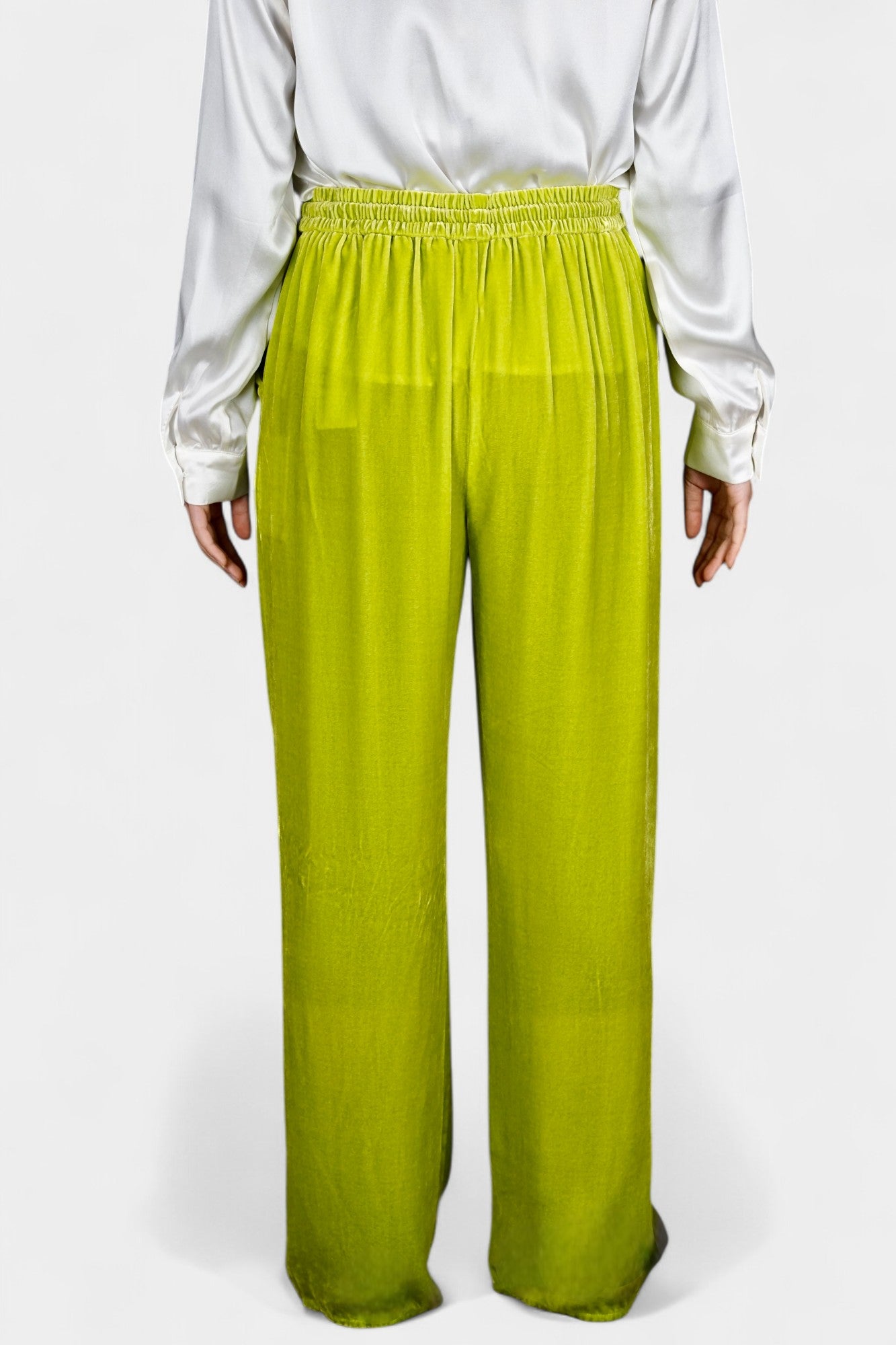 Velvet Wide-Leg Casual Pants | Lime Green Trousers