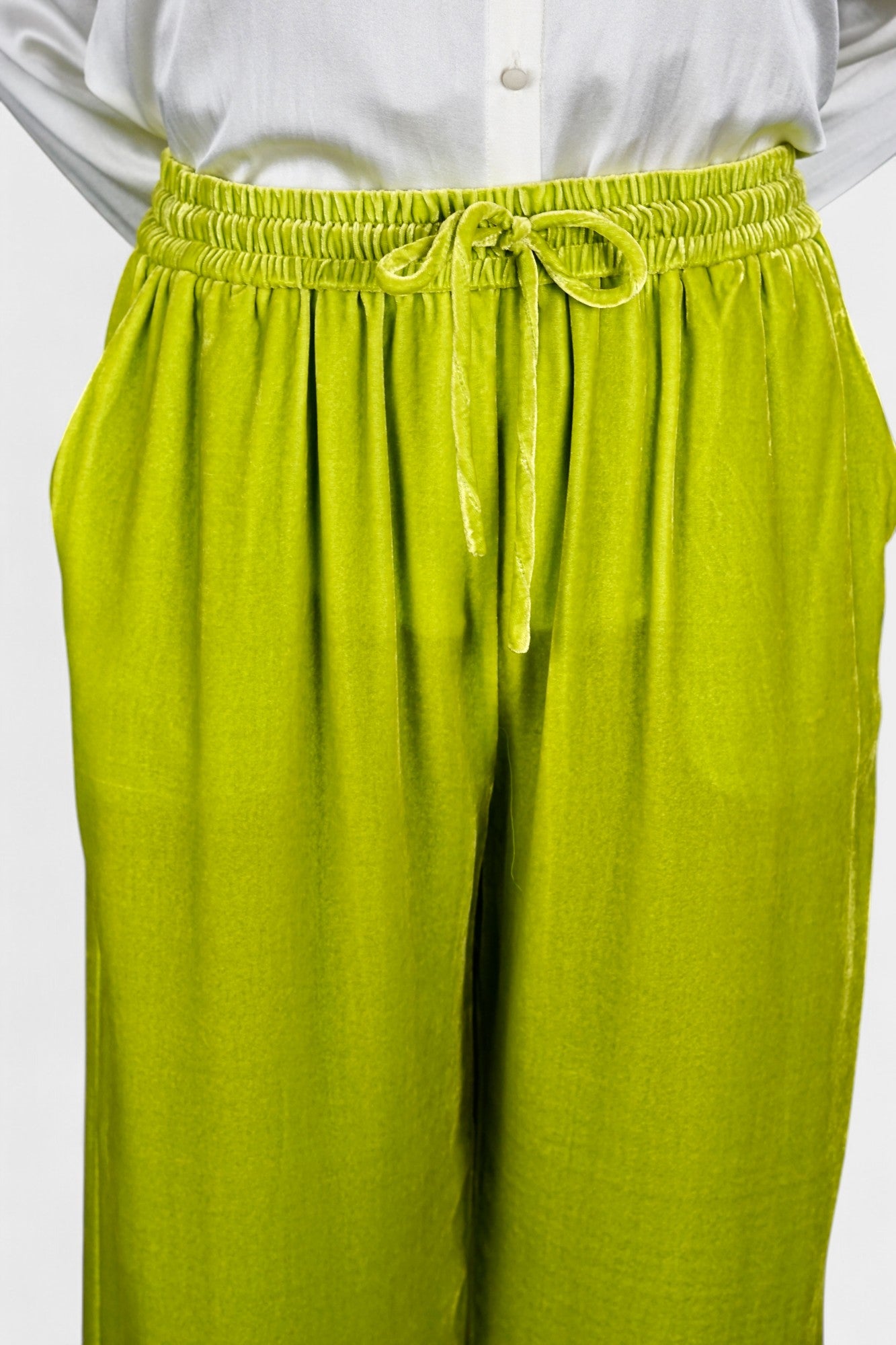 Velvet Wide-Leg Casual Pants | Lime Green Trousers