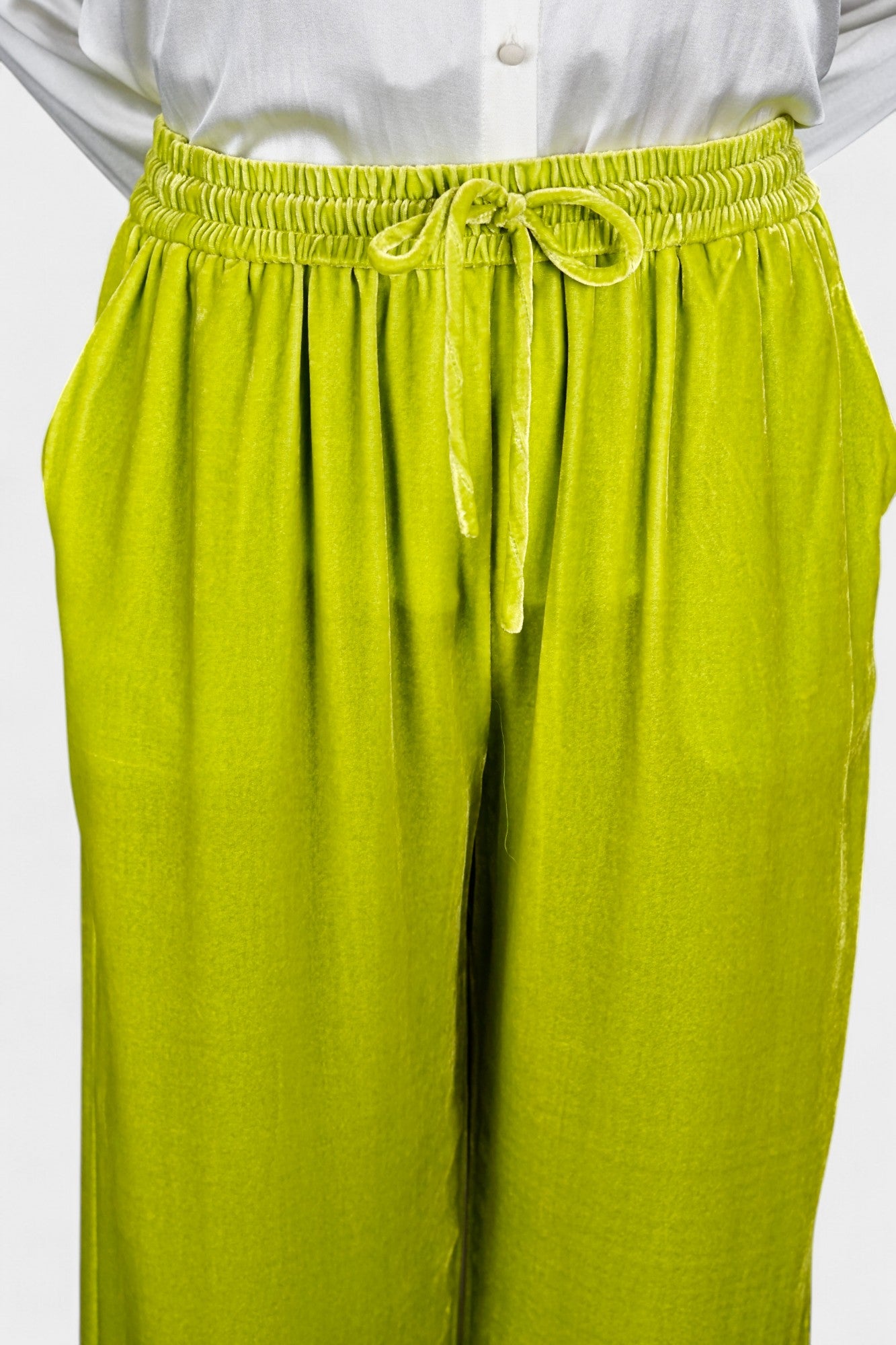 Velvet Wide-Leg Casual Pants | Lime Green Trousers