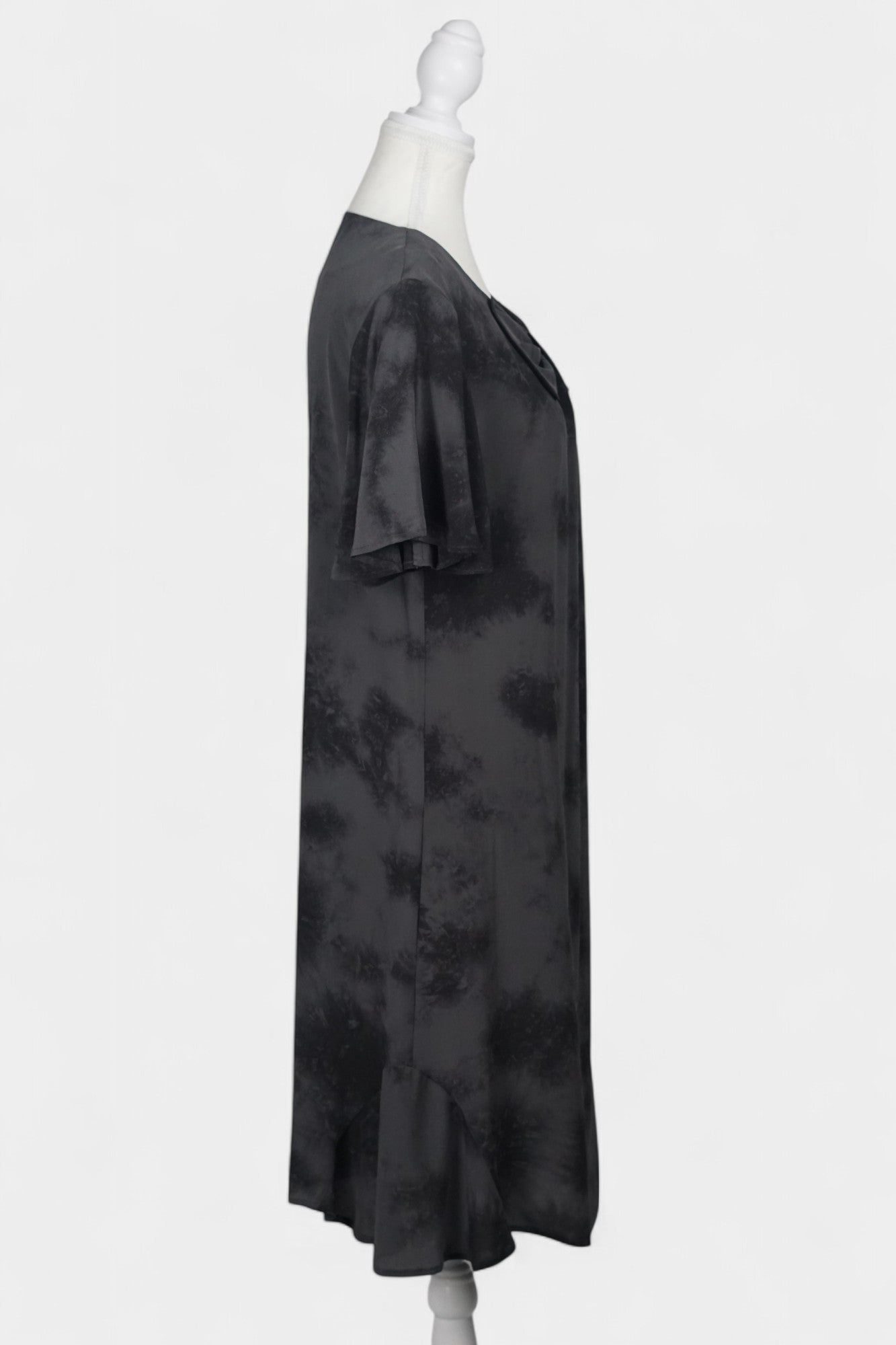 Handmade Mulberry Silk Dress | Dark Gray Tie-Dye
